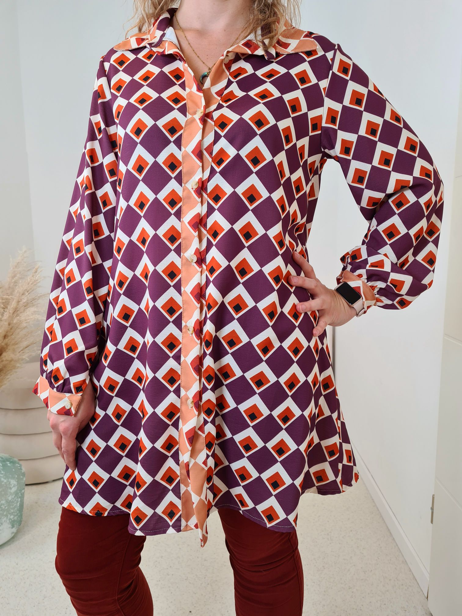 LONG BLUSE ELDORA PURPLE A-Form Kleid Made in Italy 34-40/42 LONG BLUSE ELDORA PURPLE A-Form Kleid Made in Italy 34-40/42
