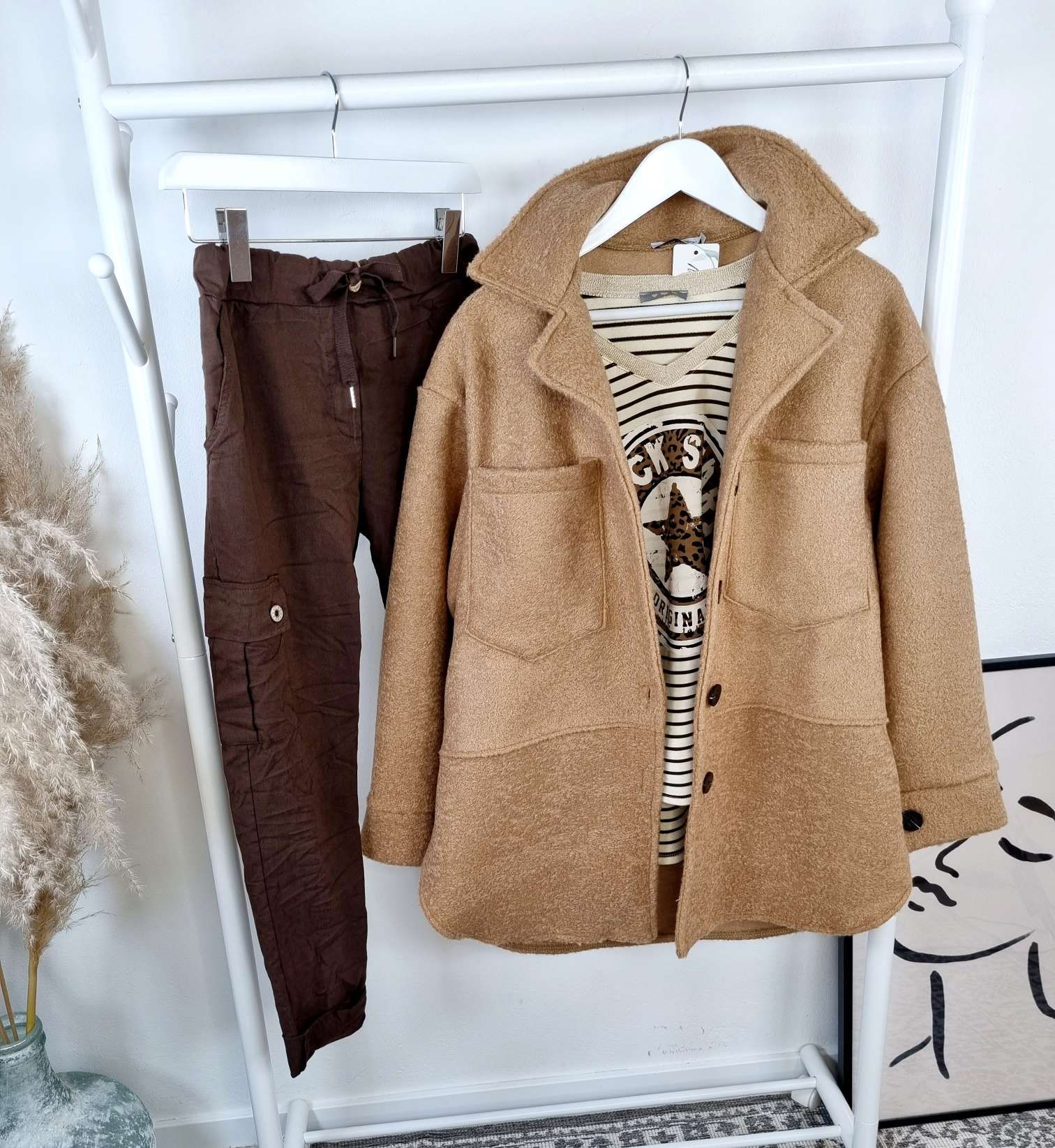 STRIPED LONGSLEEVE SHIRT LEO ROCKSTAR CAMEL 34-42 Made in Italy versch. Farben STRIPES STREIFEN STRIPED LONGSLEEVE SHIRT LEO ROCKSTAR CAMEL 34-42 Made in Italy versch. Farben STRIPES STREIFEN
