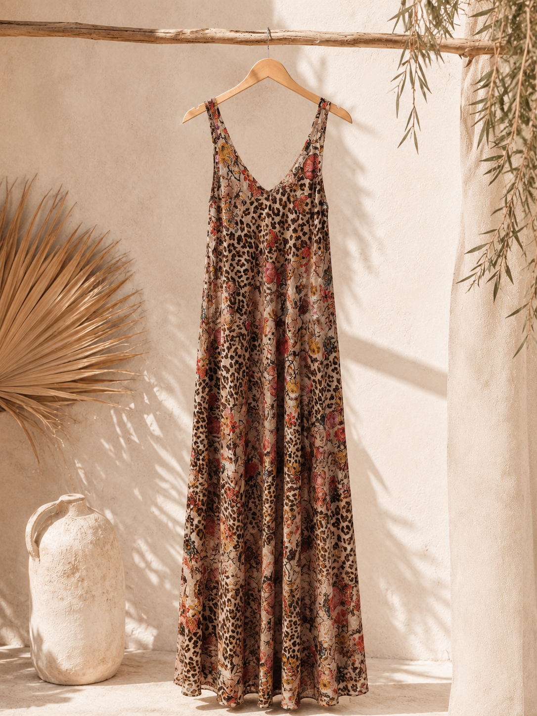 Maxikleid „Zawadi“ – Leo trifft Blütenzauber – Made in Italy  Trendiges Leo-Kleid mit Taschen | Passend bis Größe 42/44