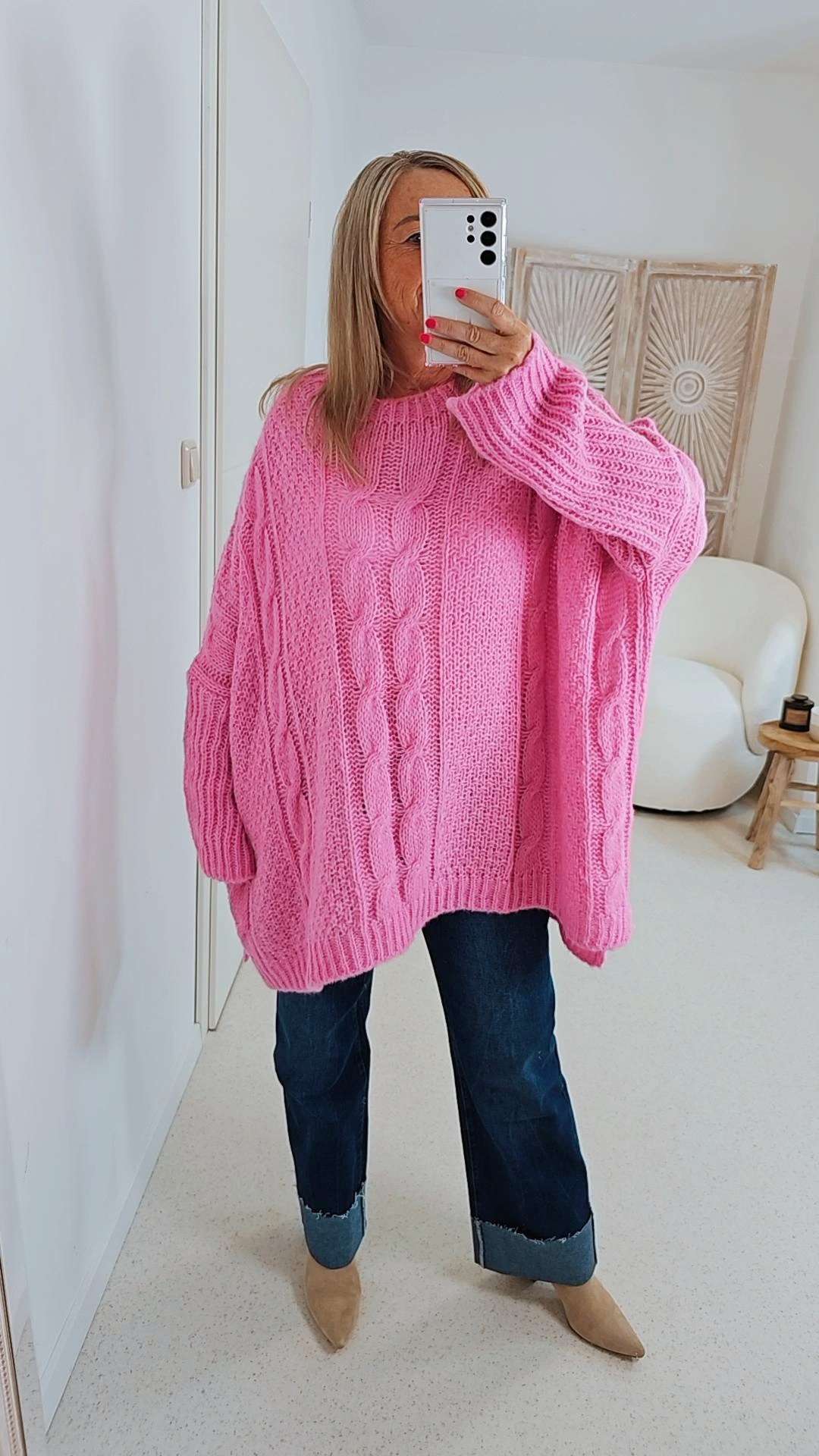 STRICKPULLOVER ZOPFMUSTER TARA Oversize Pullover Made in Italy 36 - 48/50 STRICKPULLOVER ZOPFMUSTER TARA Oversize Pullover Made in Italy 36 - 48/50