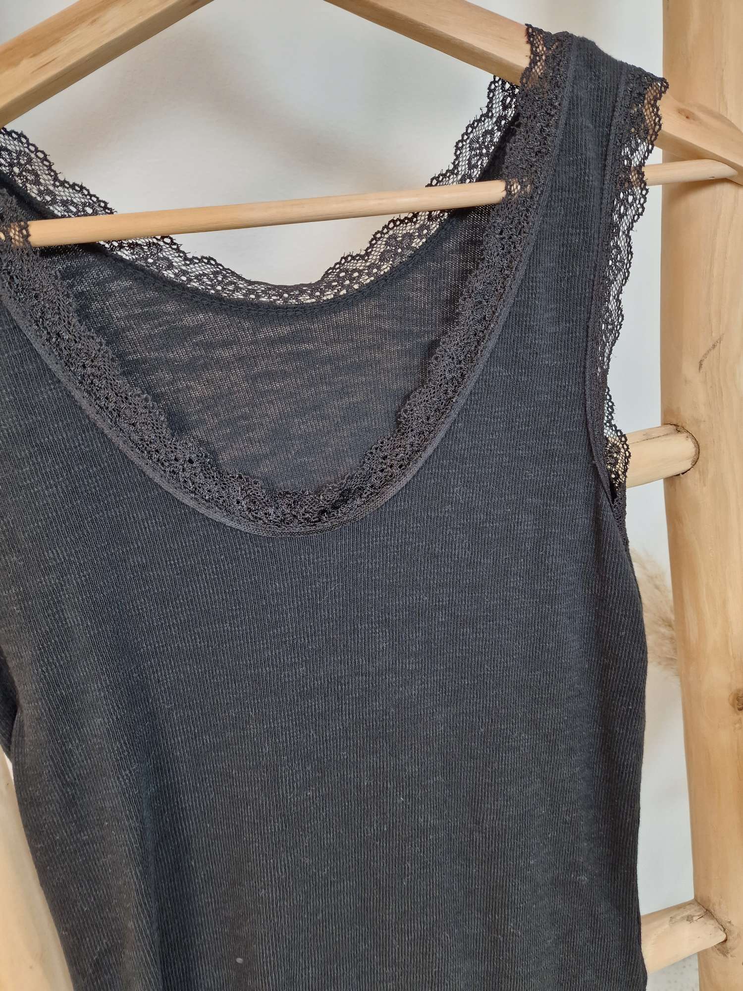 BASIC TOP HELGA SCHWARZ 34-42 Made in Italy Shirt Oberteil Spitze 