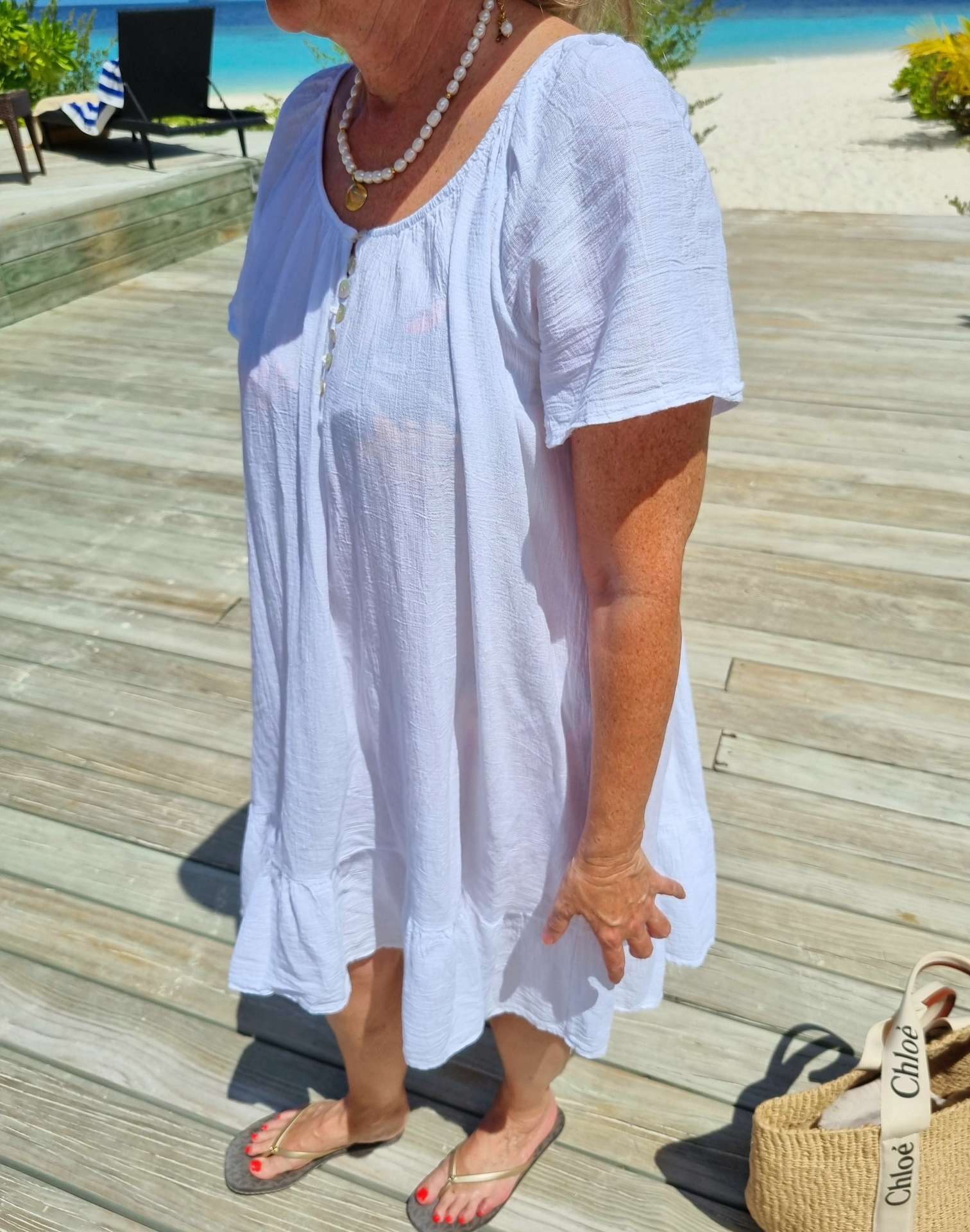 MIDI DRESS CAPRI WEISS 34-42 Made in Italy kurzesTunika Kleid Oversize Longbluse Sommerkleid MIDI DRESS CAPRI WEISS 34-42 Made in Italy kurzesTunika Kleid Oversize Longbluse Sommerkleid