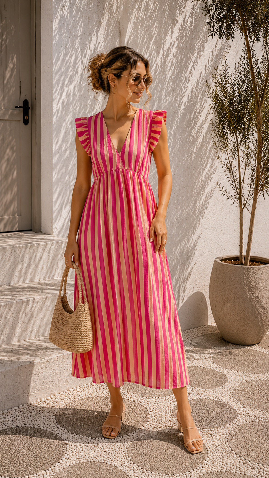 MUSSELIN KLEID ZOE STRIPES 34 - 42 Made in Italy ärmellos Rüsche