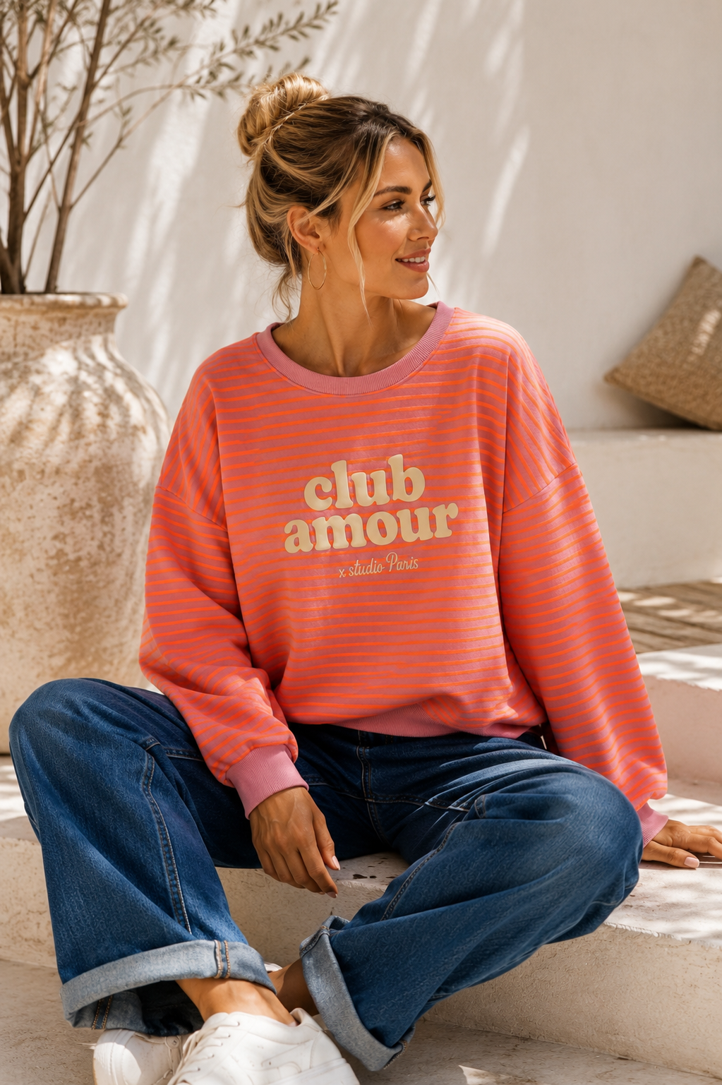 Sweatshirt / Sweater No. SW010 | Streifenlook | Oversize | Made in Italy | passt bis Größe 42/44