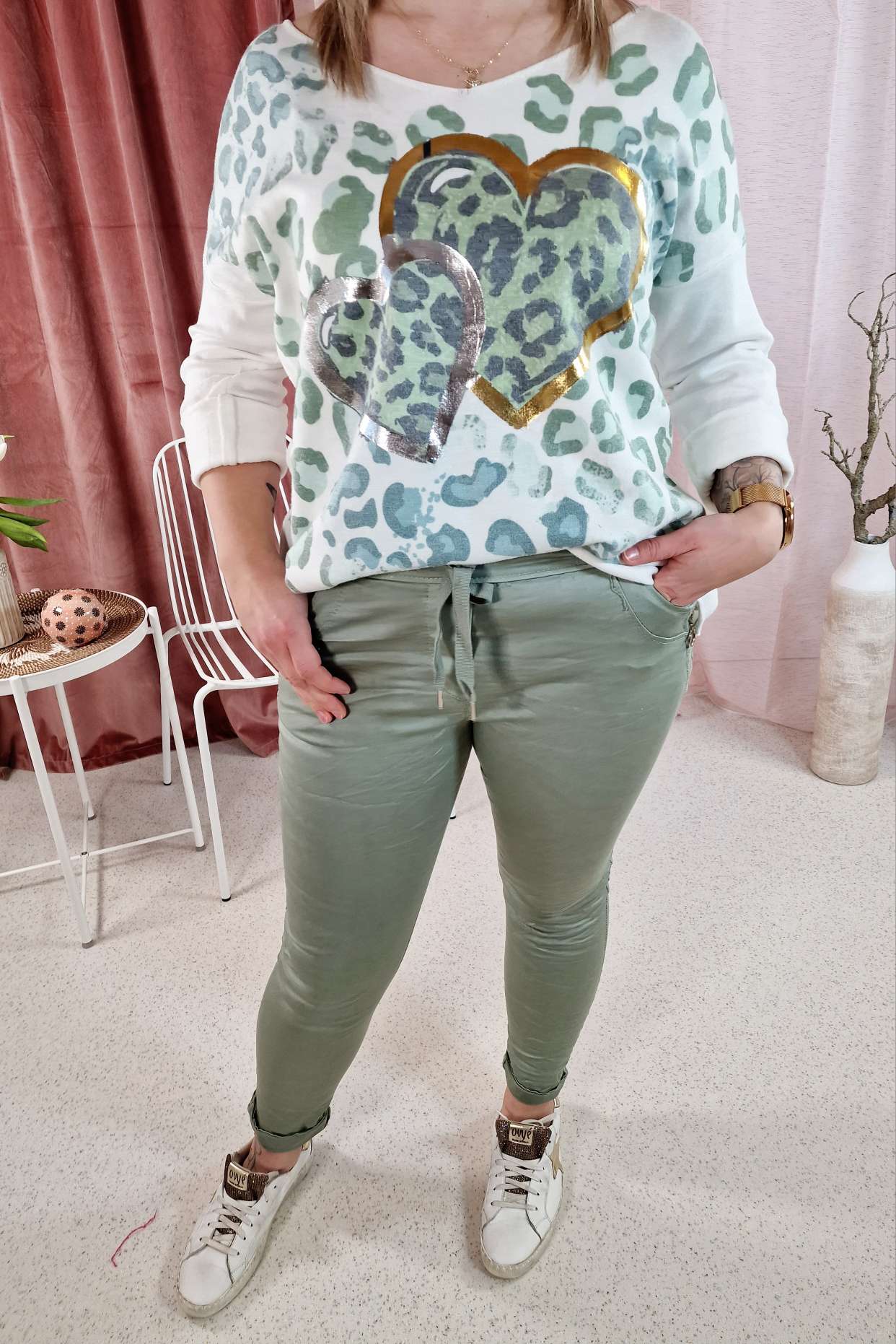 JOGPANT KERSTIN MATCHA 34-38 Made in Italy Hose bequeme Freizeithose
