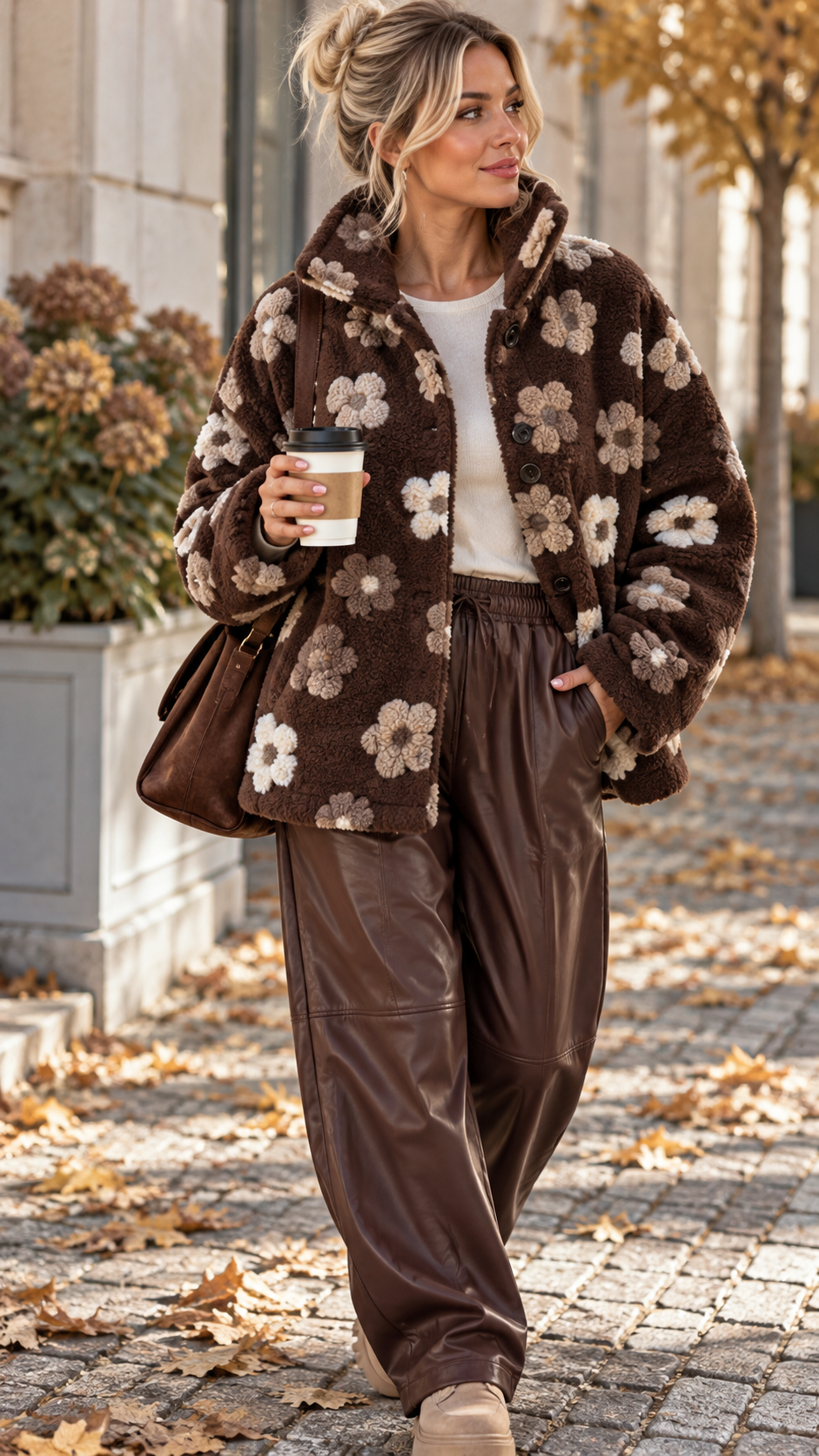 Exklusive Teddyjacke mit 3D-Blüten TJ0193 I Made in Itlay 34-42