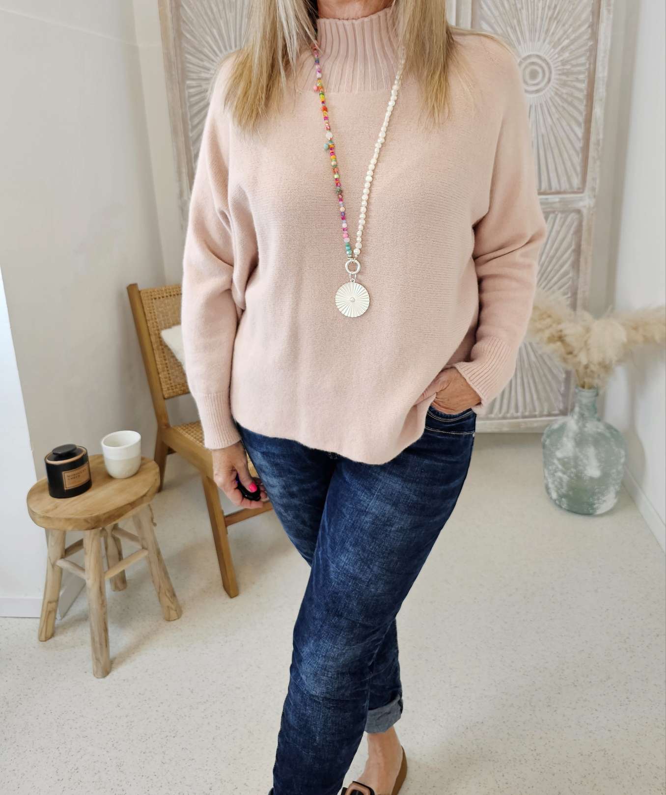 EDLER BASIC ROLLKRAGEN PULLOVER SAMANTHA ROSA 34-42 Made in Italy Strickpullover Sweatshirt Longsleeve