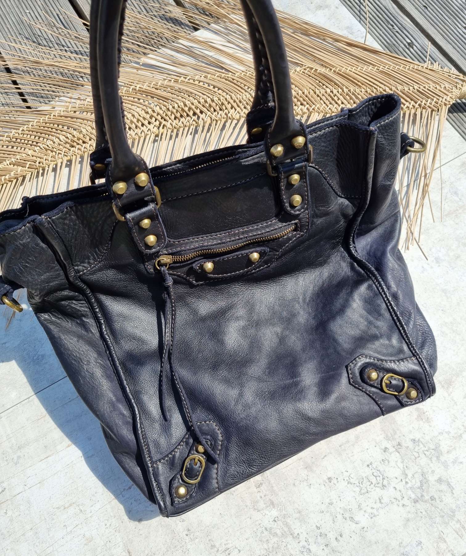 LEDER SHOPPER NIZZA SCHWARZ gewaschenes Leder Ledertasche Shoppingbag Made in Italy LEDER SHOPPER NIZZA SCHWARZ gewaschenes Leder Ledertasche Shoppingbag Made in Italy