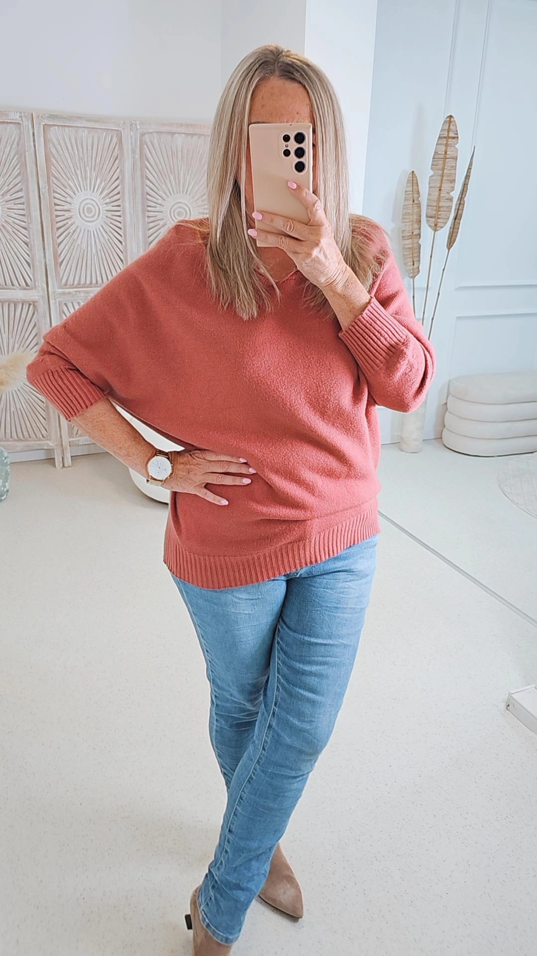 STRICKPULLI VISKOSE CAMILLA 3/4 ARM Unifarben 34-424 Made in Italy