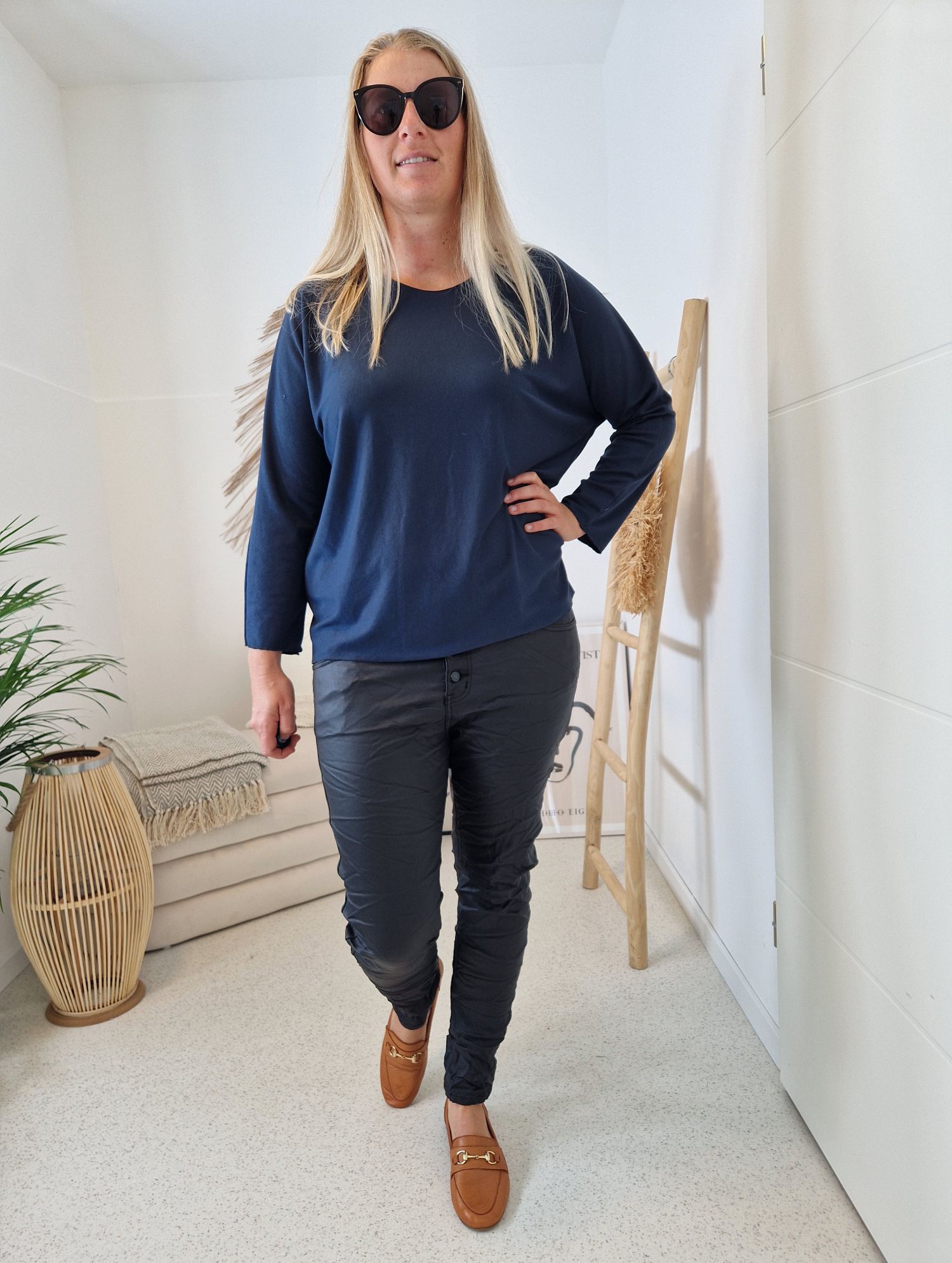 BASIC LONGSLEEVE RUBY BLAU leichter Pullover 34-42 Made in Italy Layer Shirt BASIC LONGSLEEVE RUBY BLAU leichter Pullover 34-42 Made in Italy Layer Shirt