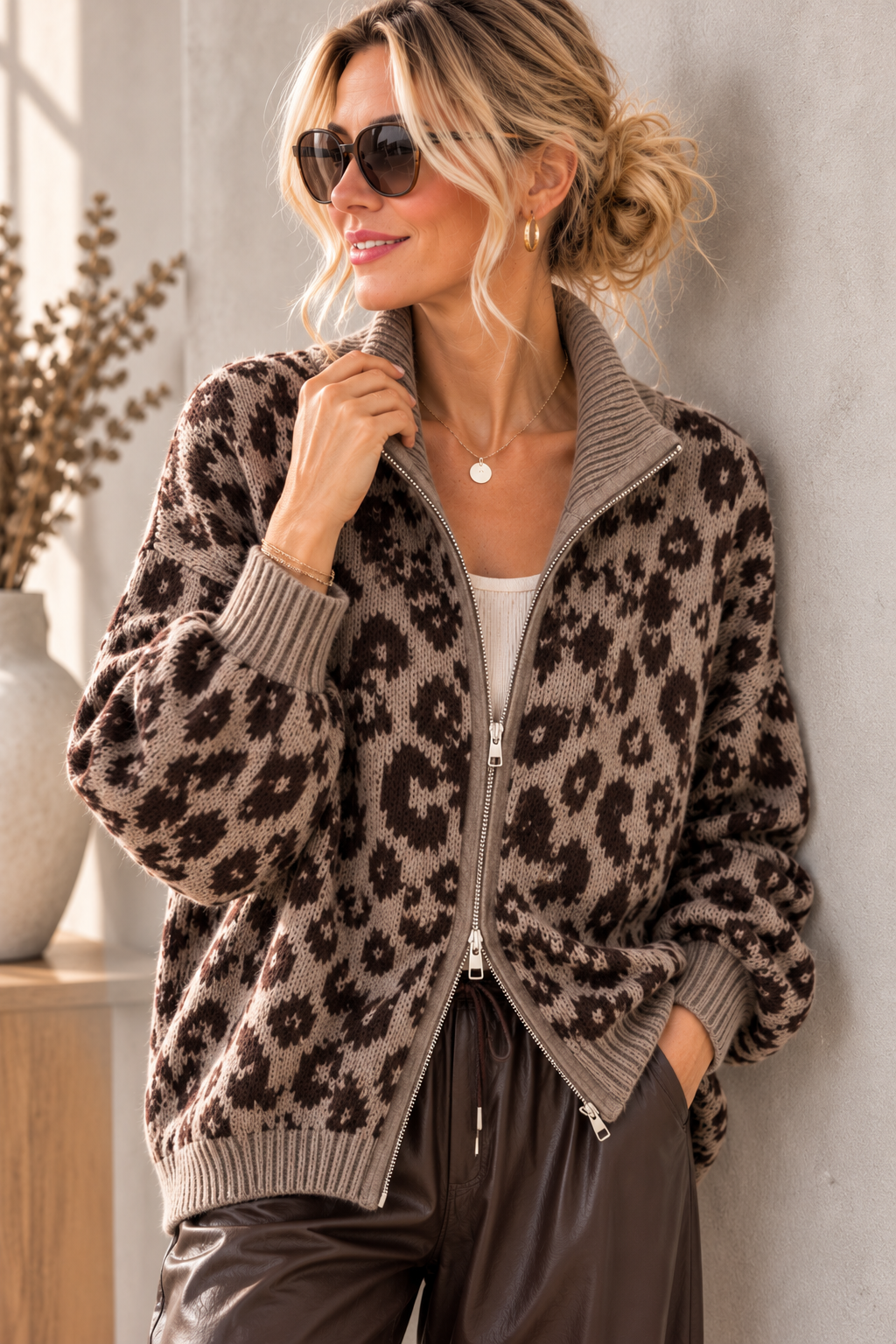 Cardigan-Leo mit Zwei-Wege-Reißverschluss I SJ0071 I Made in Italy 34-42/44 Strickjacke