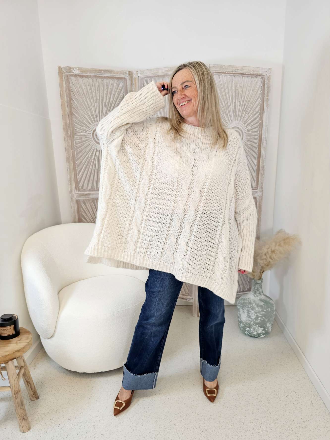 STRICKPULLOVER ZOPFMUSTER TARA Oversize Pullover Made in Italy 36 - 48/50 STRICKPULLOVER ZOPFMUSTER TARA Oversize Pullover Made in Italy 36 - 48/50