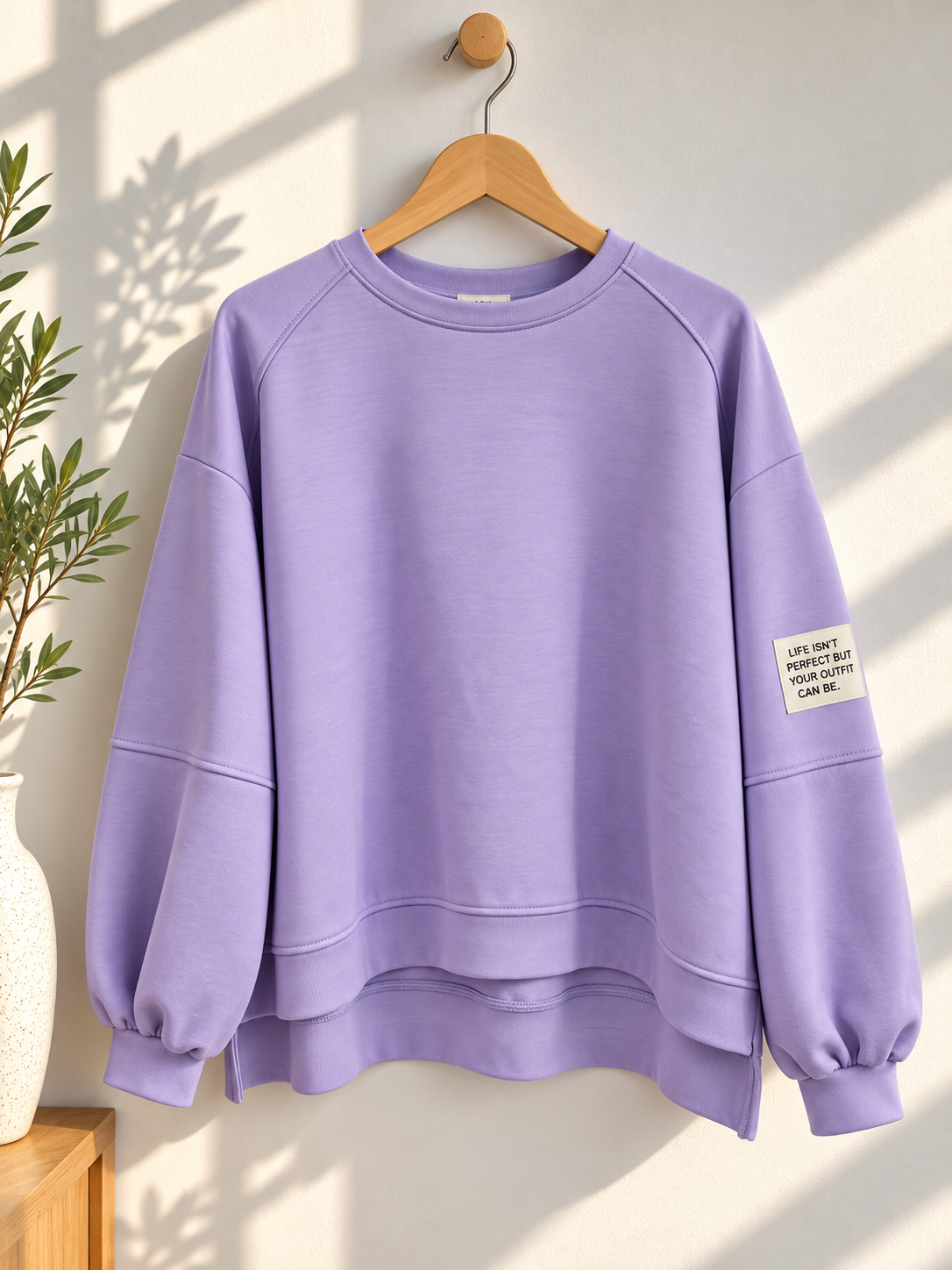 Butterstoff-Sweatshirt uni mit Statement-Patch – SW0094 Made in Italy Gr 34-42