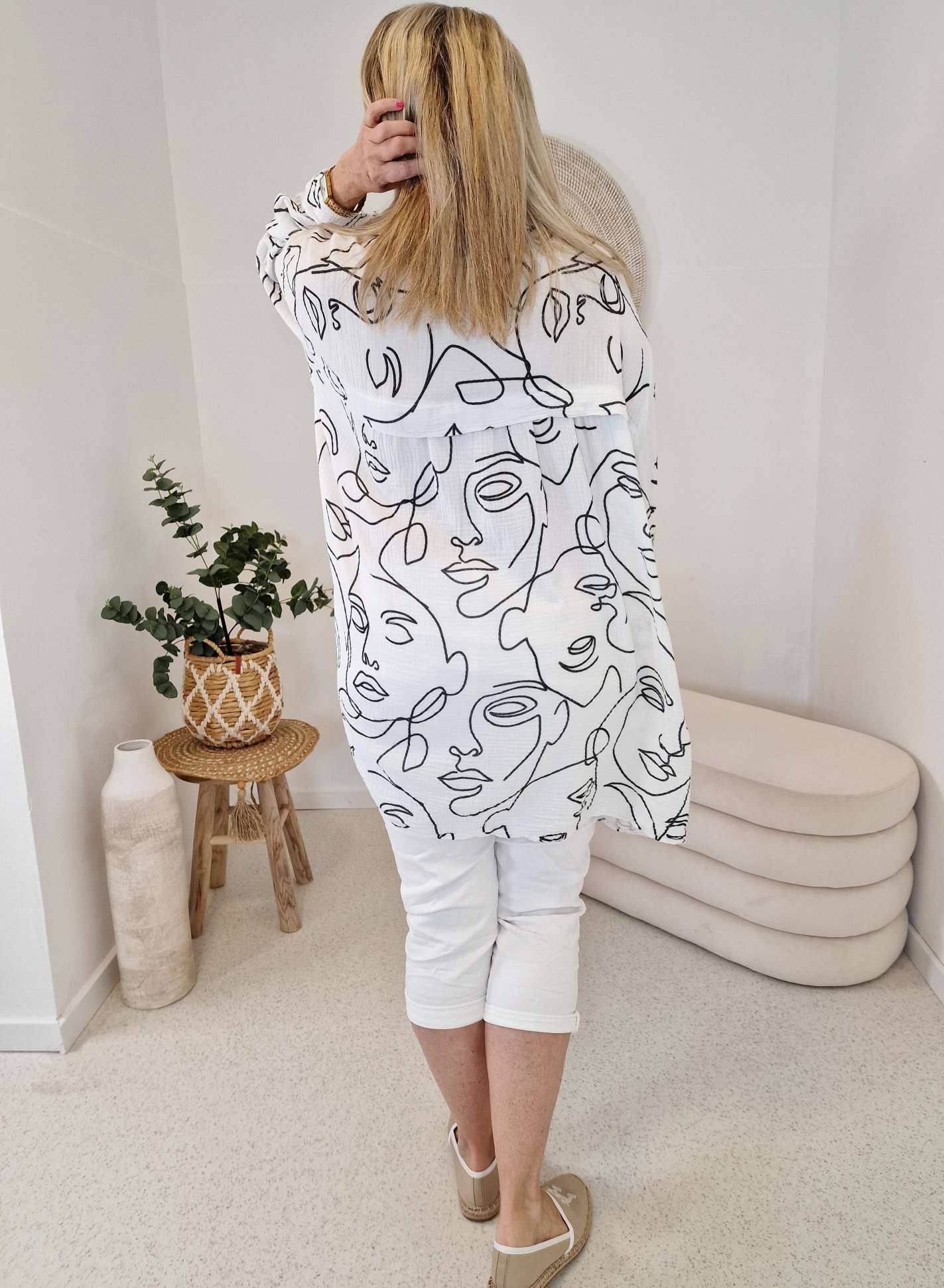 MUSSELIN BLUSE FACE WEISS Hemd Oversize 34-44/46 Long Shirt Cotton Gaze MUSSELIN BLUSE FACE WEISS Hemd Oversize 34-44/46 Long Shirt Cotton Gaze
