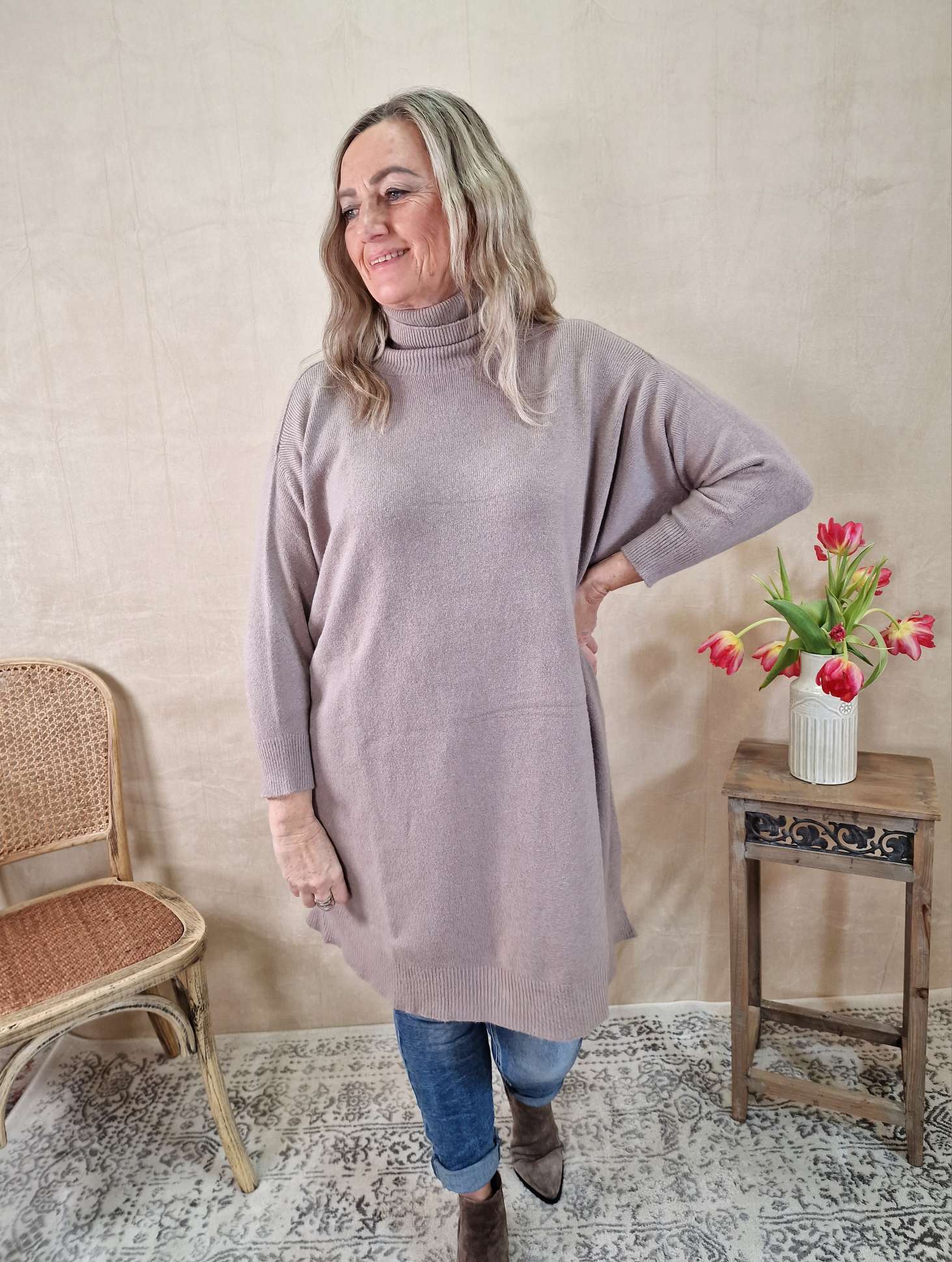 LIGHT KNIT DRESS EMILIA TAUPE 34-42 Made in Italy Strick Kleid Long Pullover LIGHT KNIT DRESS EMILIA TAUPE 34-42 Made in Italy Strick Kleid Long Pullover
