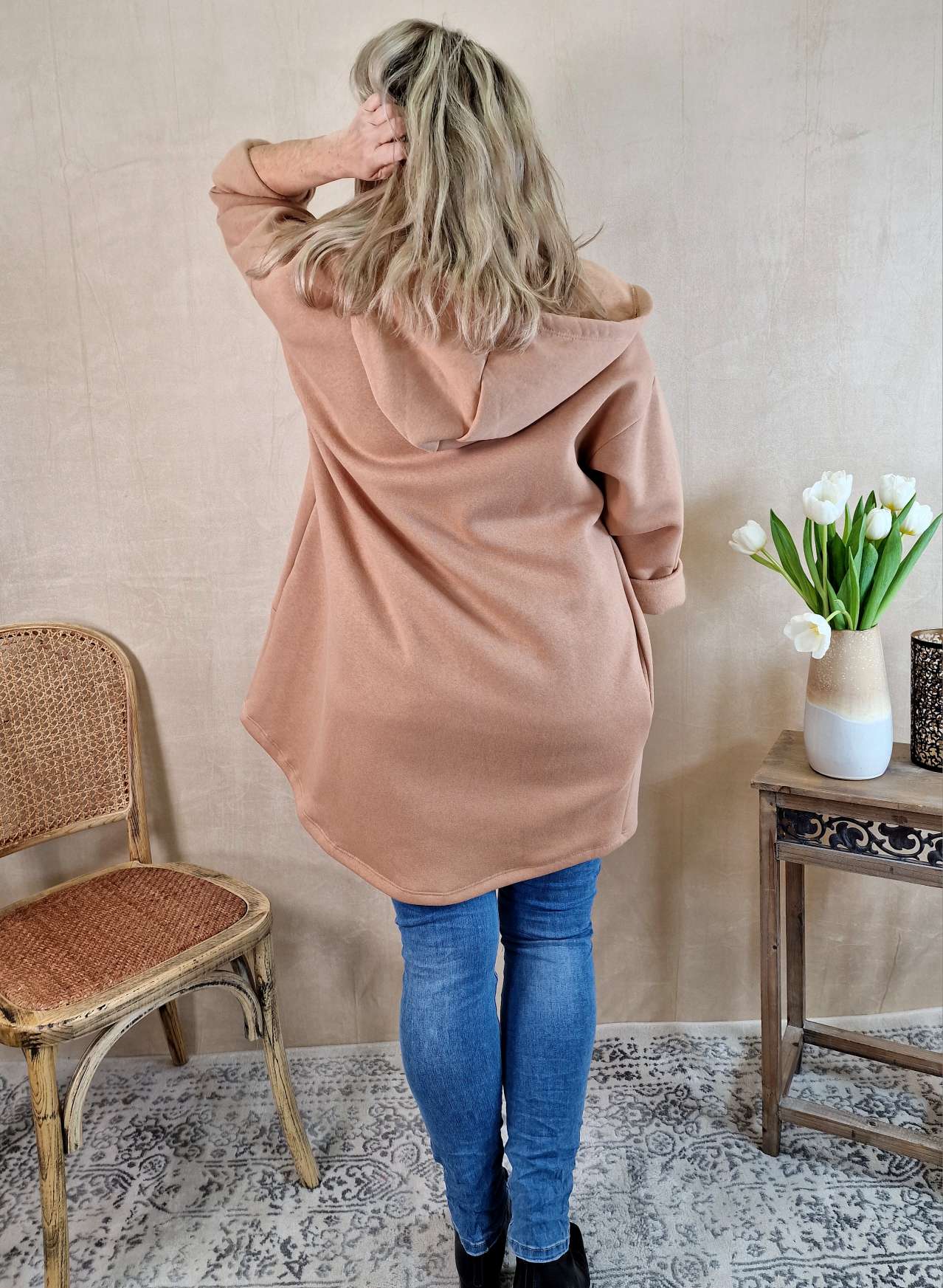 HOODIE SWEATER JACKE CARLO CAMEL 34-42 Made in Italy Oversize lange Sweatshirtjacke HOODIE SWEATER JACKE CARLO CAMEL 34-42 Made in Italy Oversize lange Sweatshirtjacke
