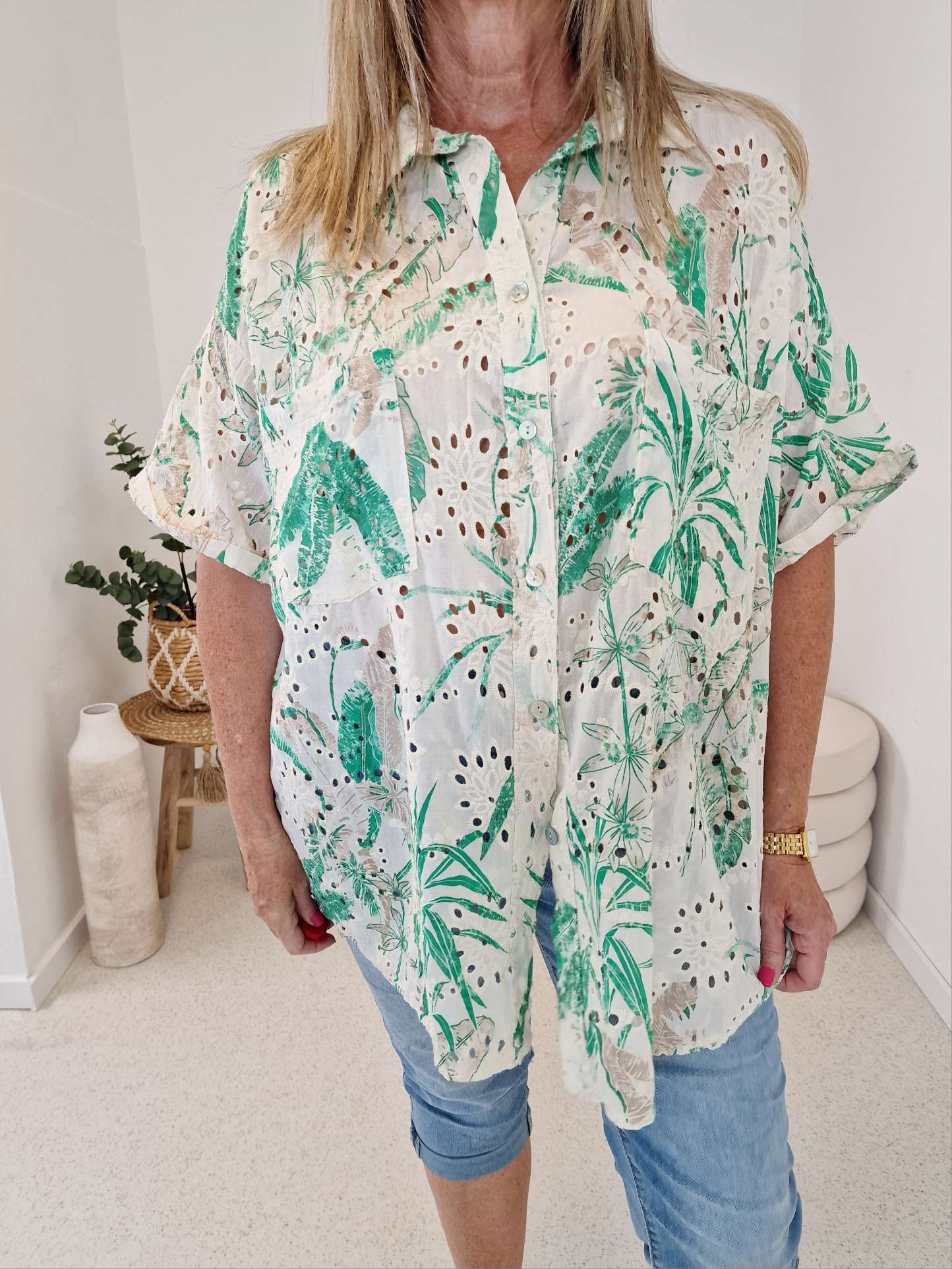 LOCHSTICKEREI BLUSE ROMANCE GRÜN Oversize 34-42/44 Hemd Hemdbluse Baumwolle LOCHSTICKEREI BLUSE ROMANCE GRÜN Oversize 34-42/44 Hemd Hemdbluse Baumwolle