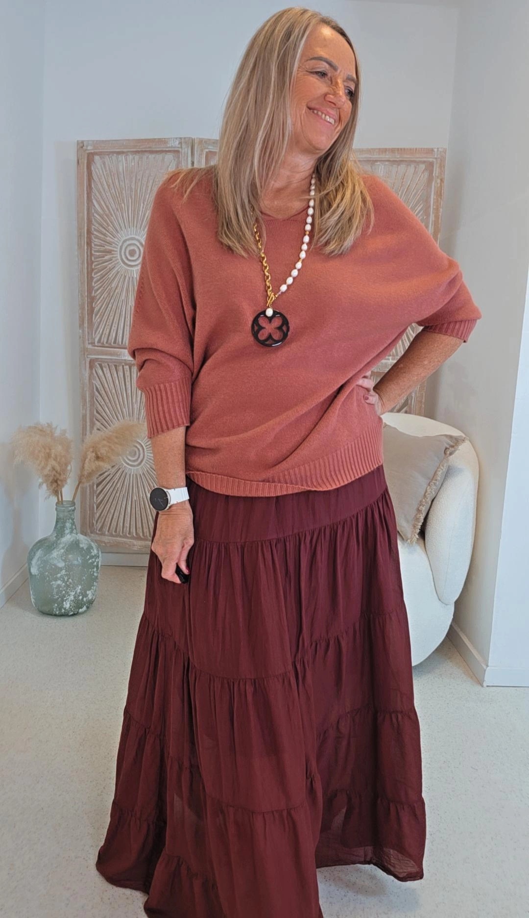 STRICKPULLI VISKOSE CAMILLA 3/4 ARM Unifarben 34-424 Made in Italy