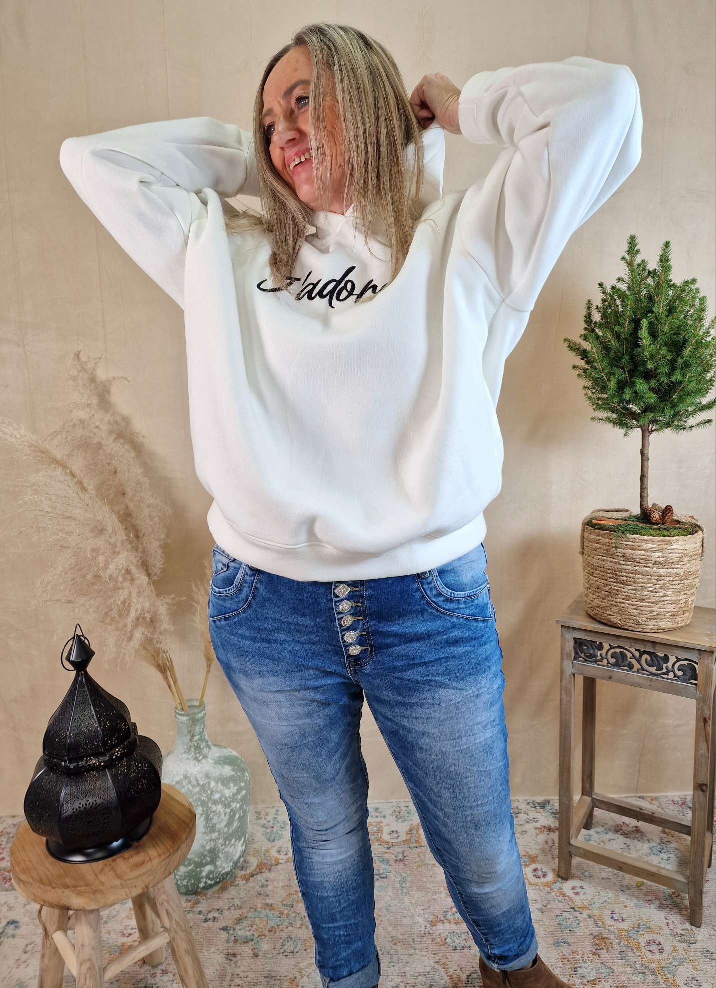 HOODIE ADORE WEISS 34-42 Made in Italy Sweater Kapuze Oversize Pullover