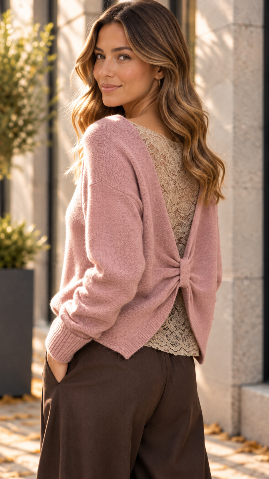 Strickpullover mit Spitzenrücken I SP0150 I Made in Italy 34-42