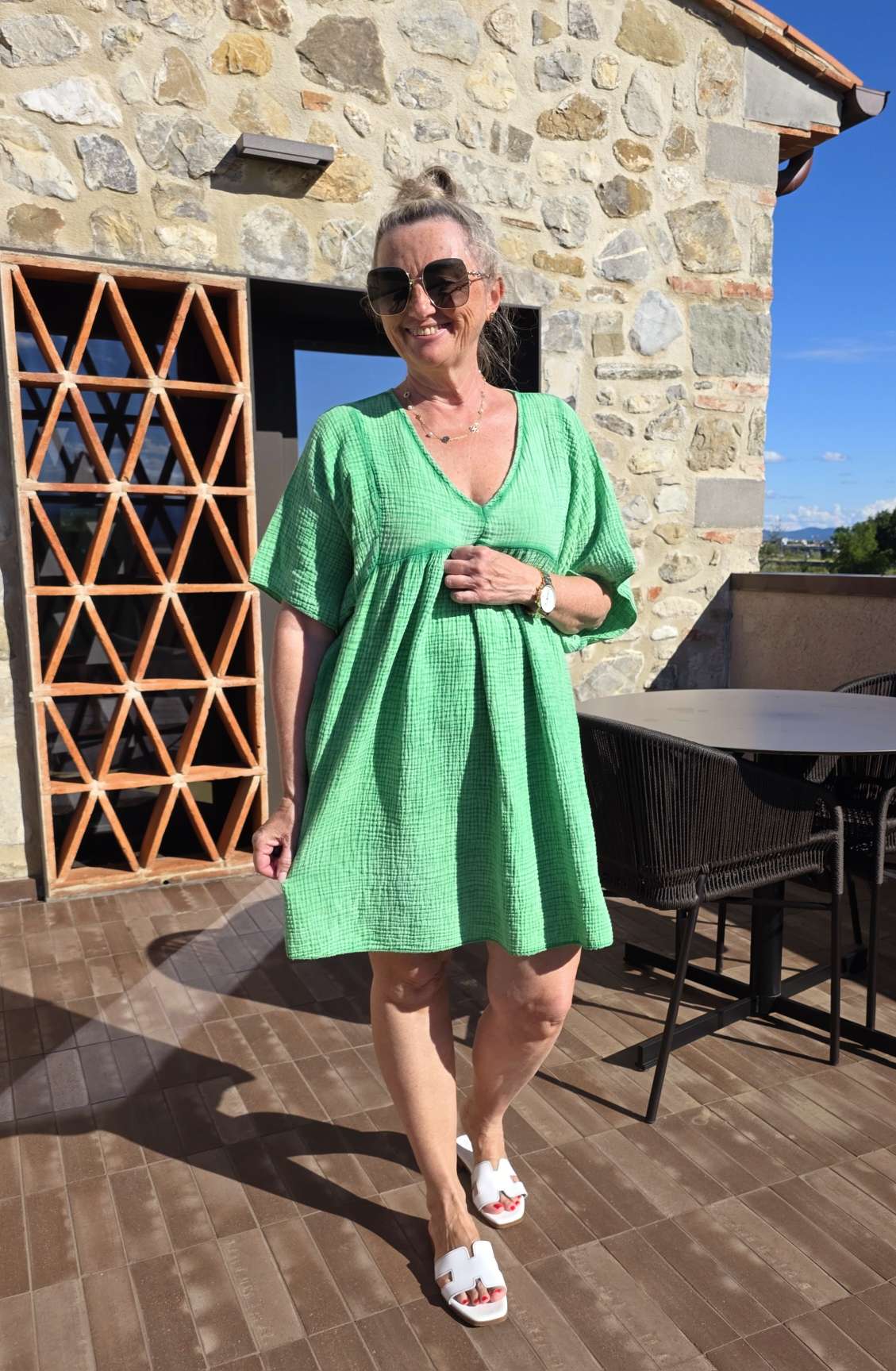 KURZES MUSSELIN TUNIKA KLEID MELINA Made in Italy 34-42/44 Stone washed BLuse
