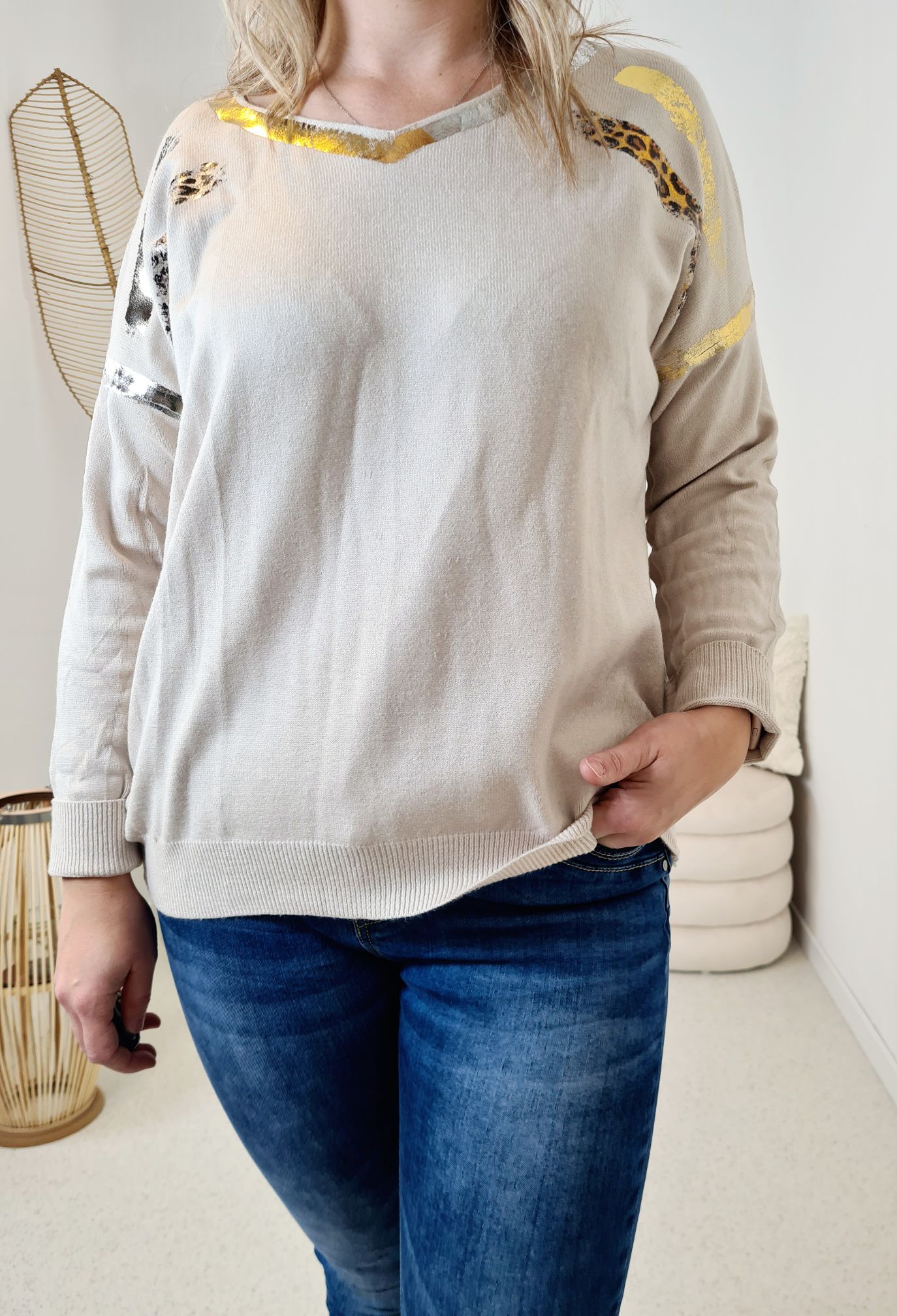 LONGSLEEVE SHIRT VANESSA LEO CREME 34-42 Made in Italy Langarm dünner Pullover LONGSLEEVE SHIRT VANESSA LEO CREME 34-42 Made in Italy Langarm dünner Pullover
