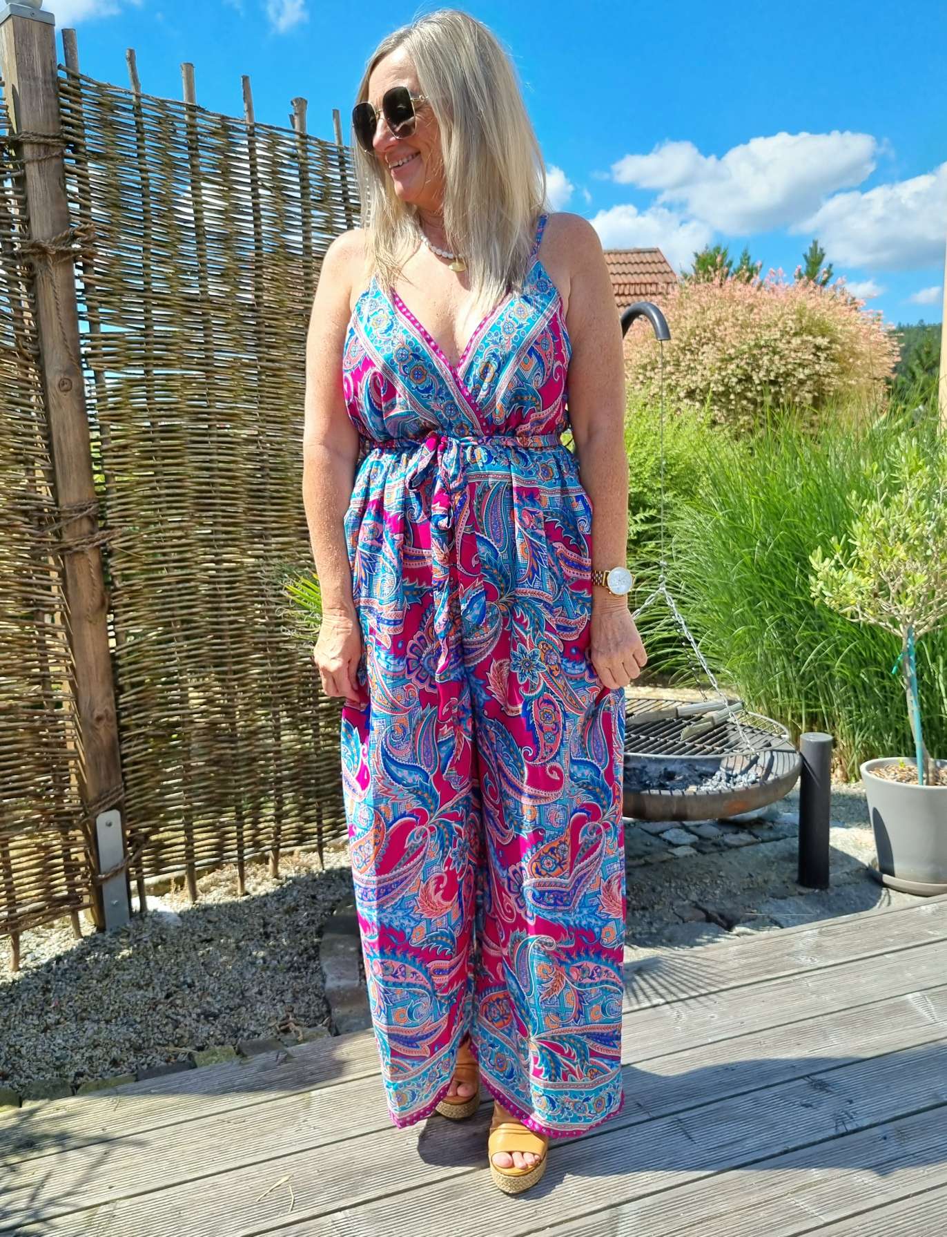SILK JUMPSUIT MALEDIVE BLAU PINK 1297 34-42 Boho Bohemian Overall Seide SILK JUMPSUIT MALEDIVE BLAU PINK 1297 34-42 Boho Bohemian Overall Seide
