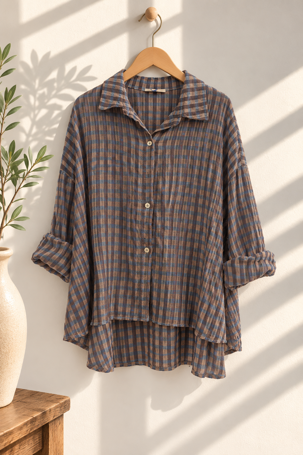Oversize-Karo-Bluse BL0105 – Made in Italy Gr. 34-44