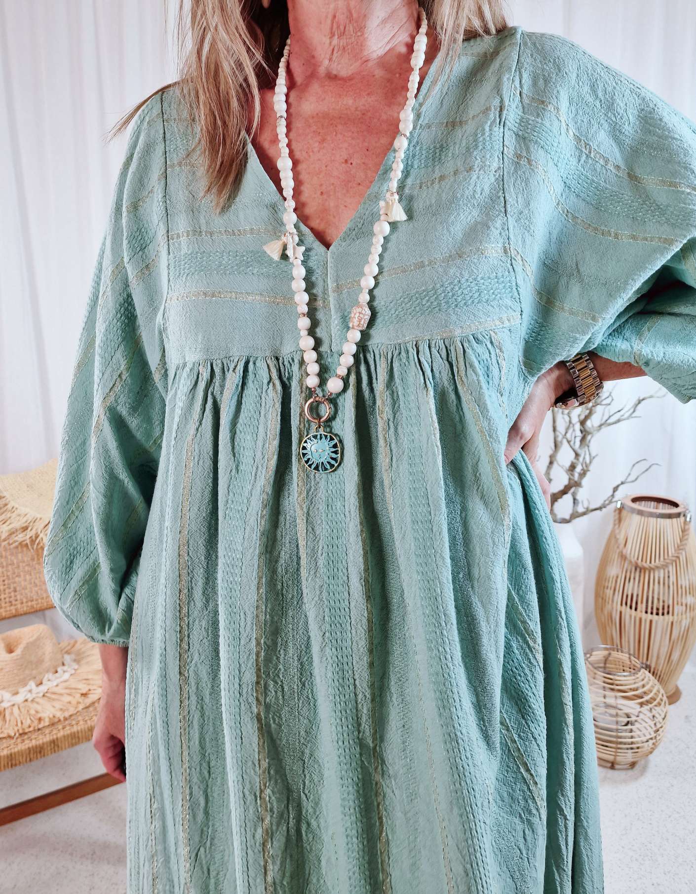 MAXI DRESS ANGELA MINT 34-42 Made in Italy langes Tunika Kleid Oversize Sommerkleid