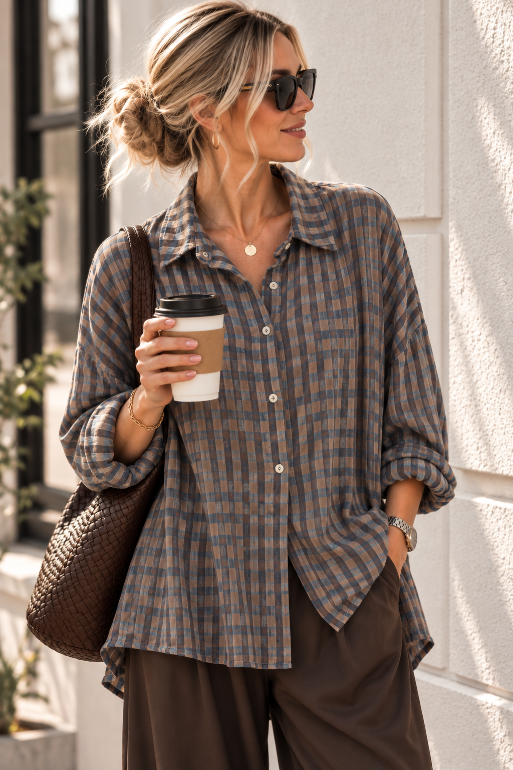 Oversize-Karo-Bluse BL0105 – Made in Italy Gr. 34-44