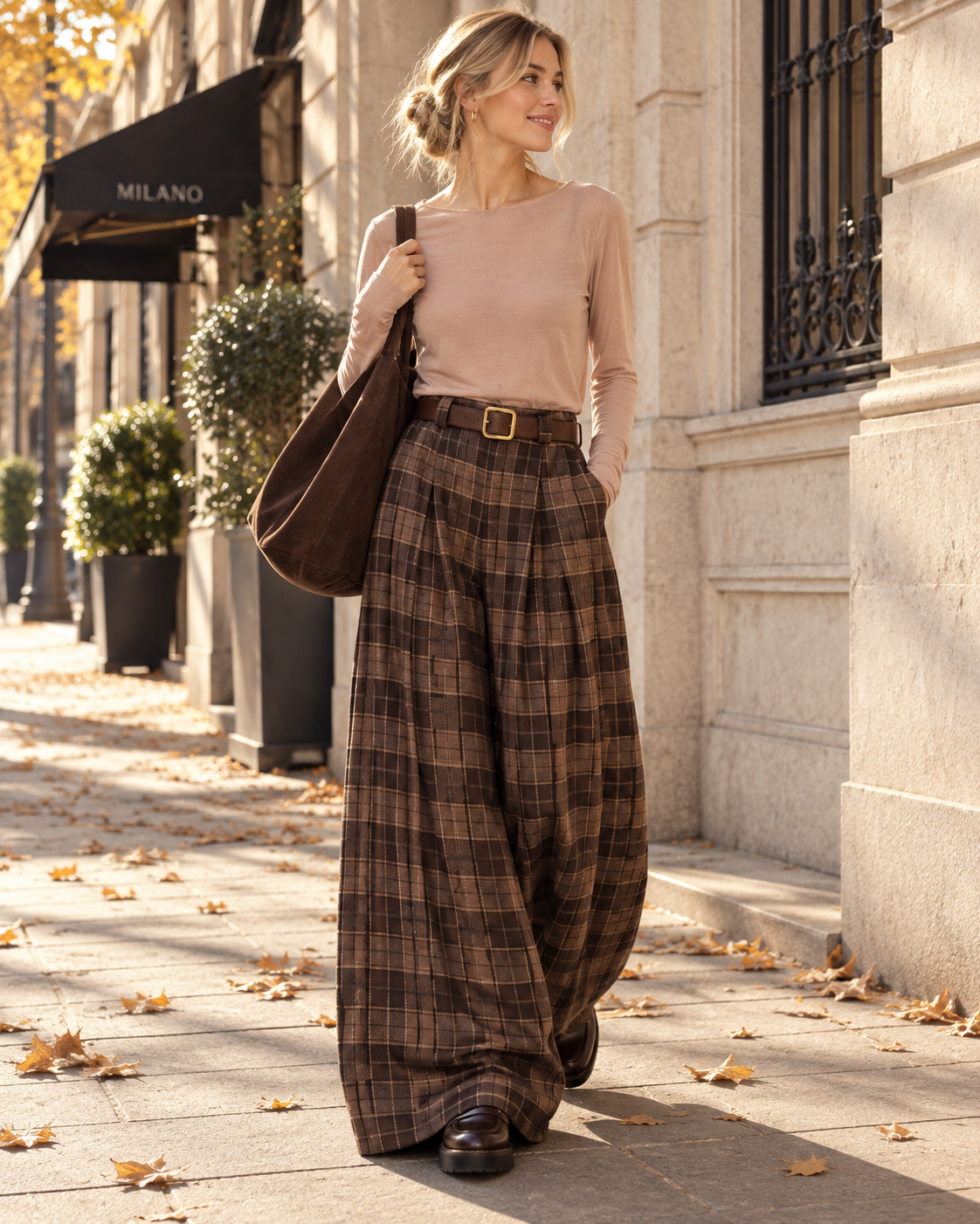 Flanell-Karohose mit Gürtel I H0143 I 34-42 I Made in Italy