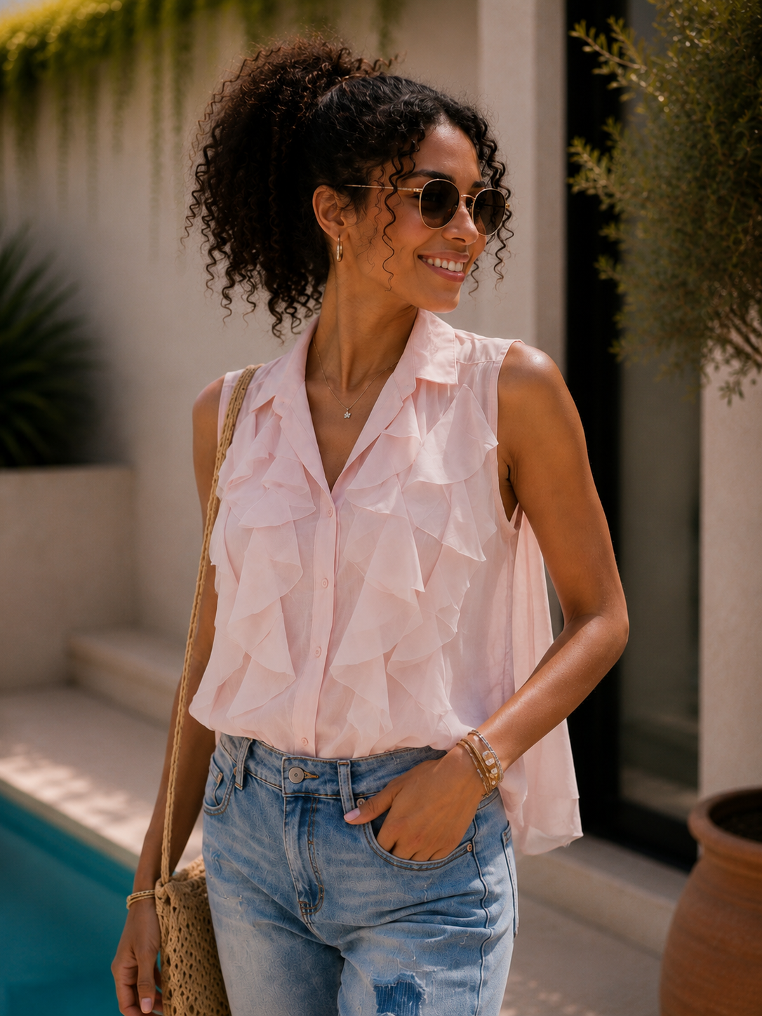Bluse Alicudi Rüschen Uni Made in Italy 34-38