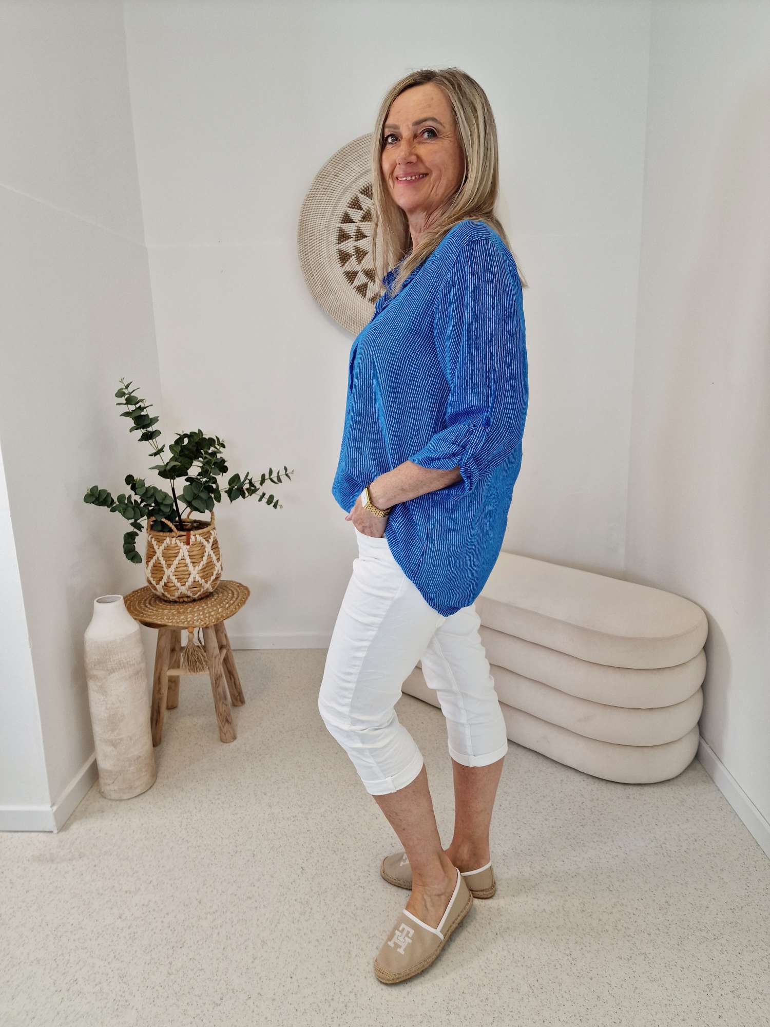 ZARTE STREIFEN BLUSE BELINDE BLAU 34-42 langarm Bluse Shirt ZARTE STREIFEN BLUSE BELINDE BLAU 34-42 langarm Bluse Shirt