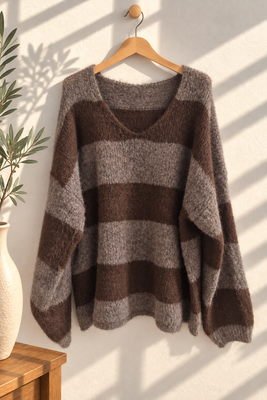 Kuscheliger Streifen-Strickpullover mit Alpaka SP0090 Made in Italy | bis ca. Gr. 44