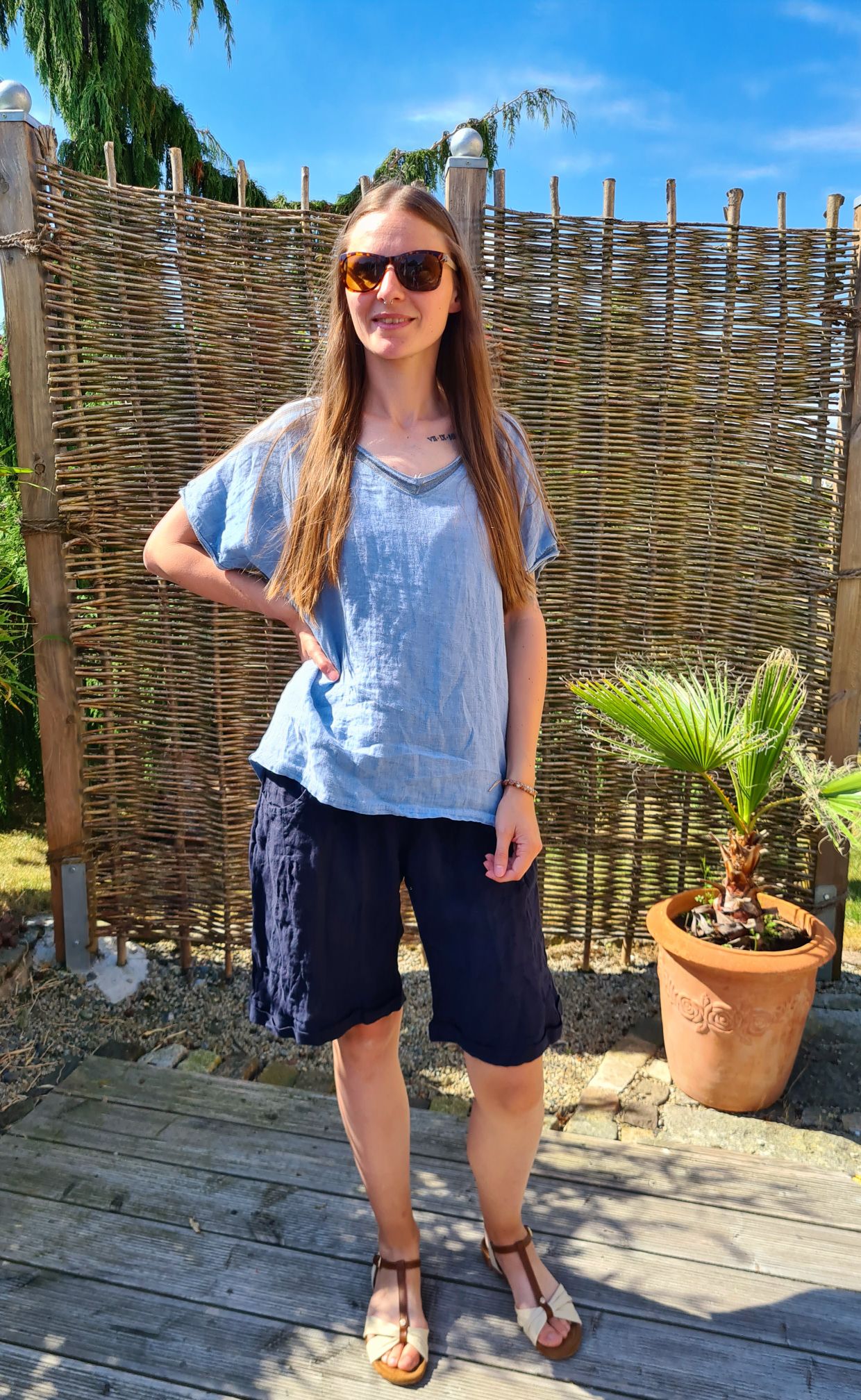 BASIC LINEN SHIRT MERIDA BLAU 34-42 Made in Italy Basic Leinen Kurzarm T-Shirt BASIC LINEN SHIRT MERIDA BLAU 34-42 Made in Italy Basic Leinen Kurzarm T-Shirt