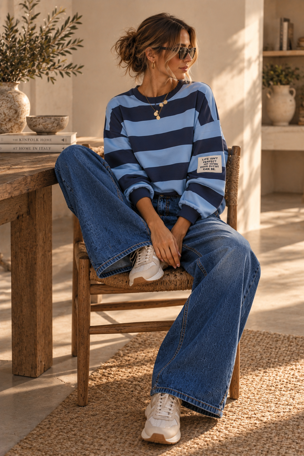 Baumwoll Stripe Love Sweater mit PATCH I SW0128 I 34-42 / Made in Italy