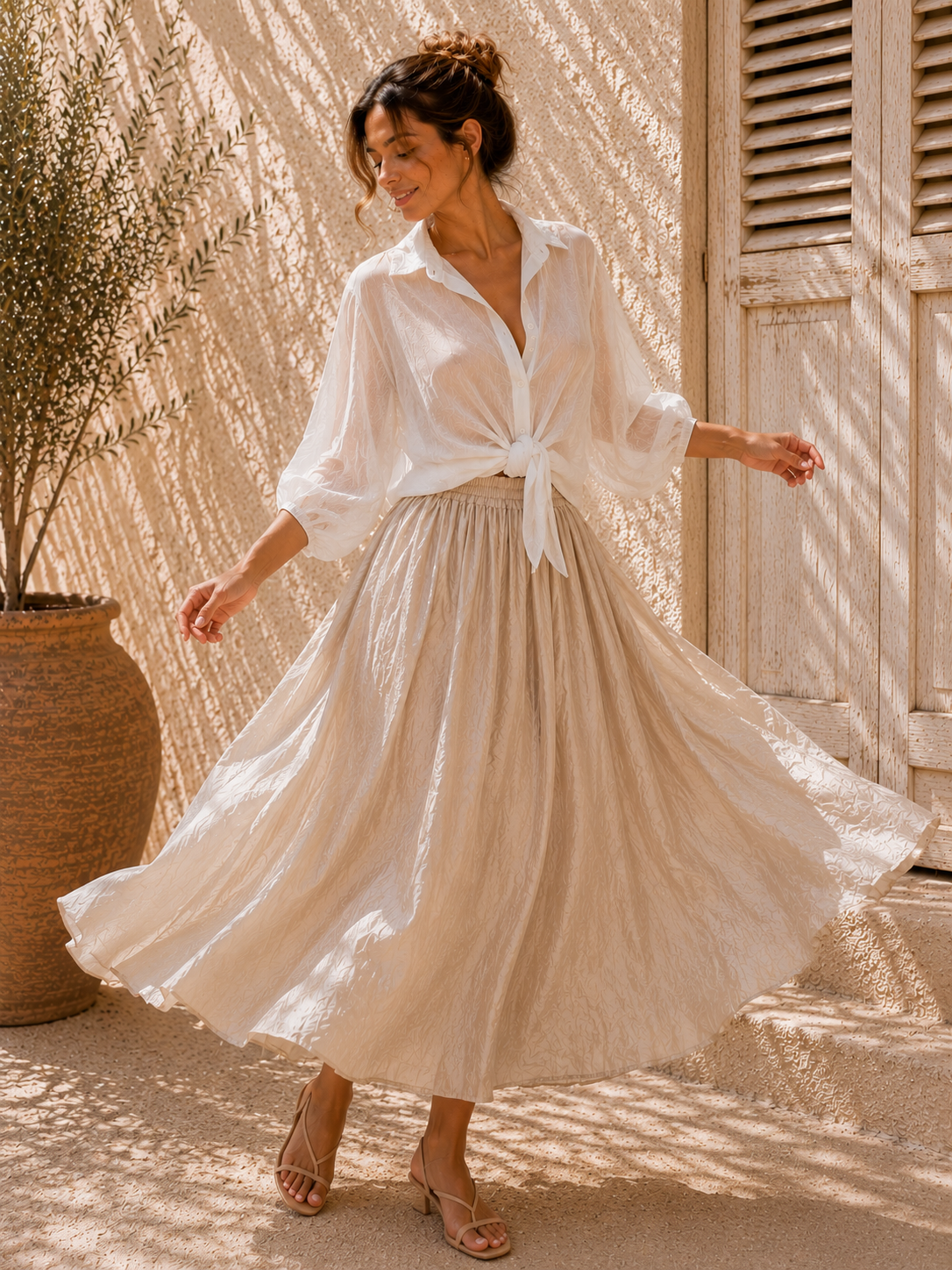 Exklusive Seidenbluse Nerea Uni leicht transparent zum Binden 34-42/44