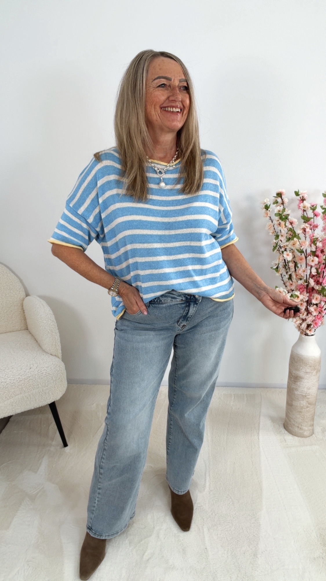 🌊☀️ Strickshirt „Thassos“  Sommerstrick Made in Italy 36 - 42 Pullover Strickpullover Streifen