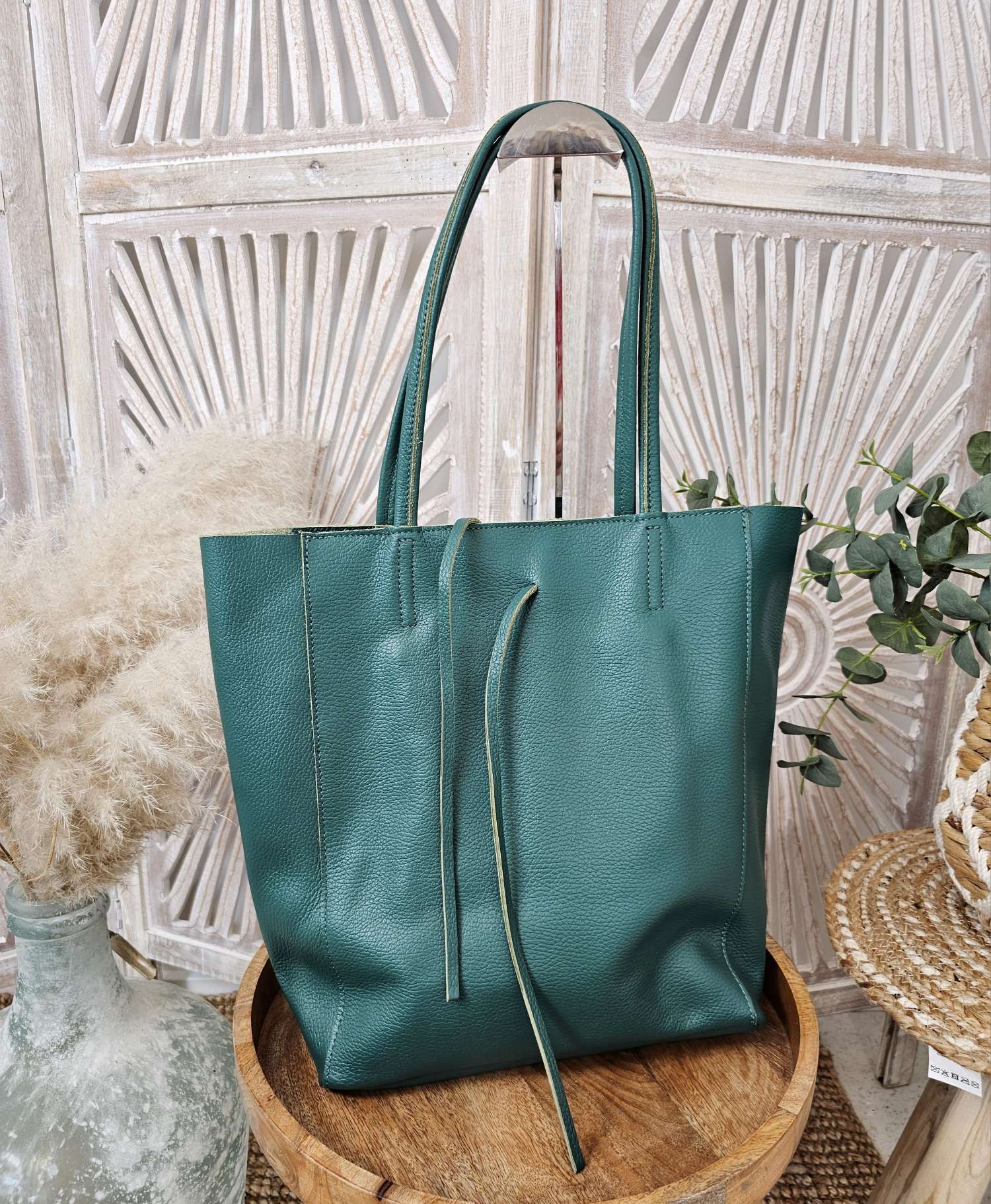 BASIC LEDER SHOPPER BABSI PETROL Made in Italy Ledertasche Tasche 