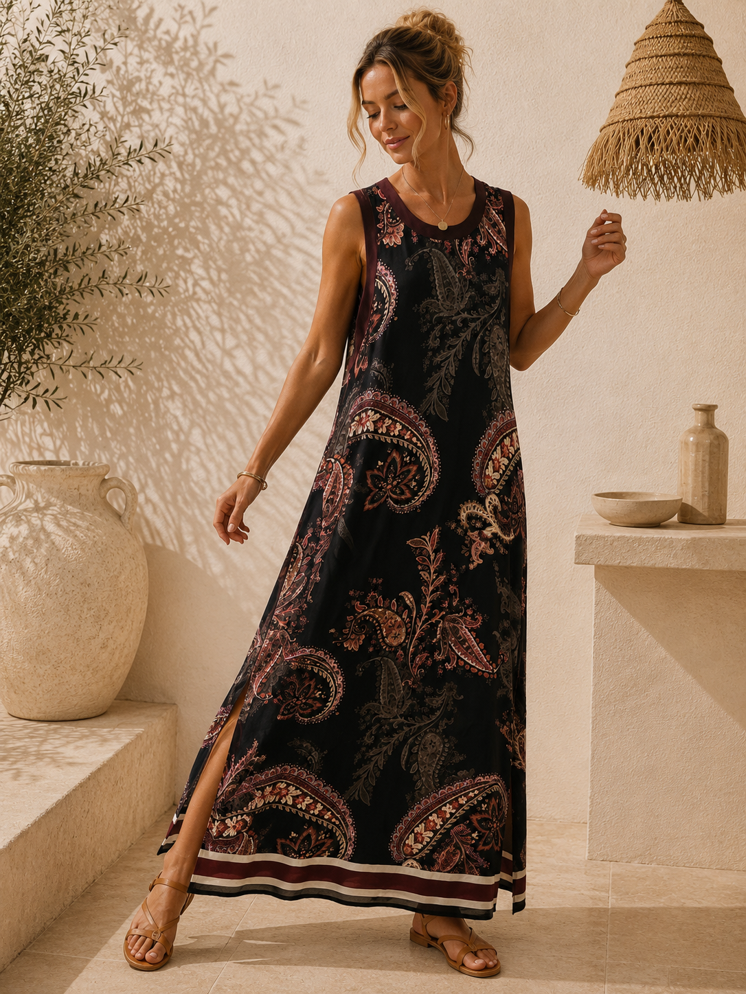 Satin-Kleid Evelina Paisley Made in Italy Viskose Qualtiät Gr. 34-40/42
