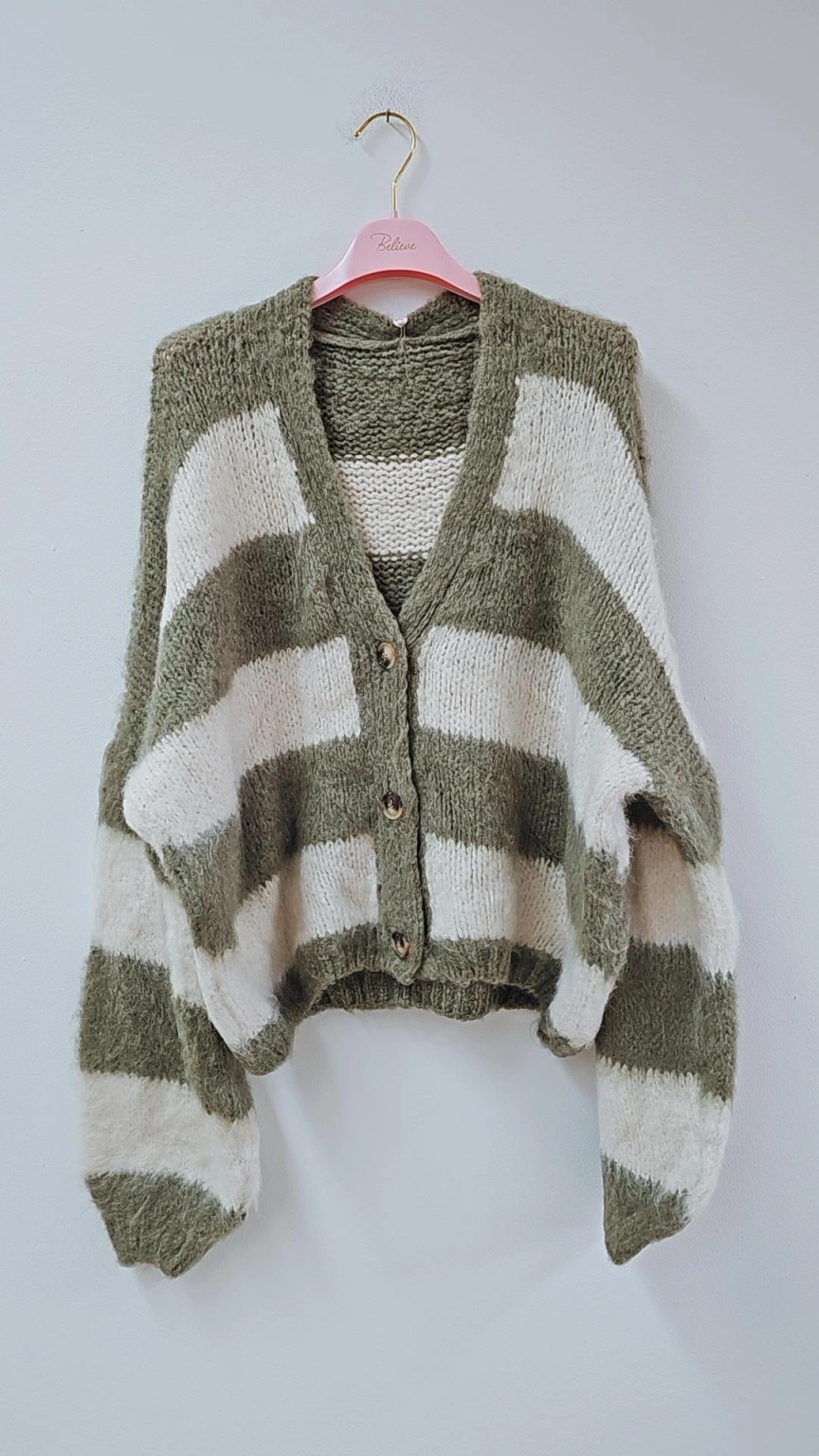 Kuschelige Strickjacke SJ0083 – Blockstreifen Made in Italy Gr. 34-42 Strick Cadigan