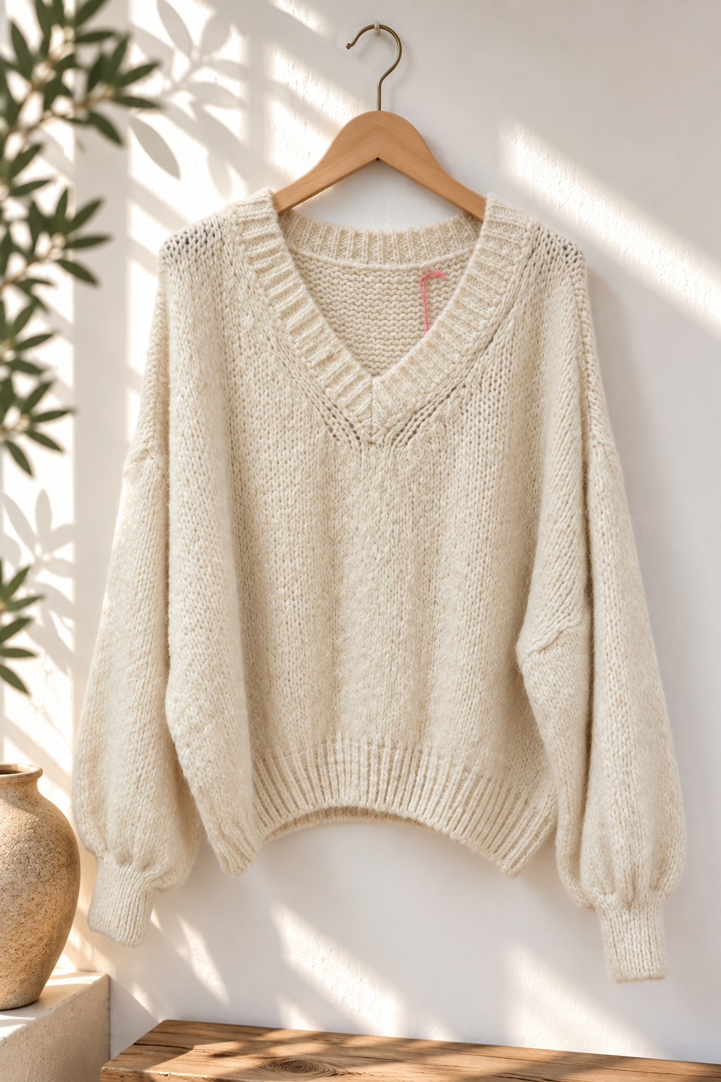Kuscheliger Strickpullover SP0121 mit V-Ausschnitt – passt bis gute Gr. 42 Made in Italy