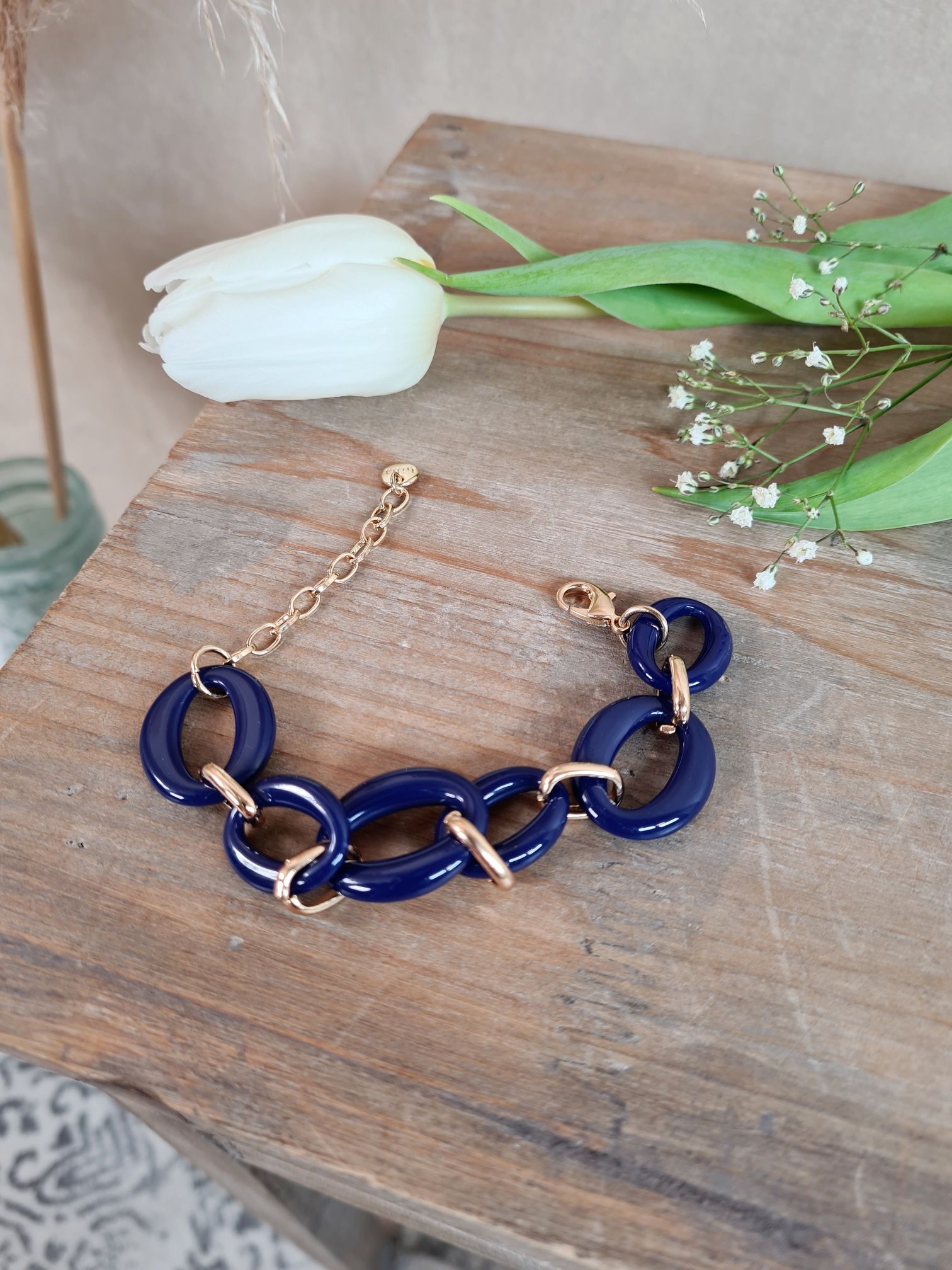 ARMBAND BRACELET SPRING VIBES BLAU Metall Resin Goldfarbig