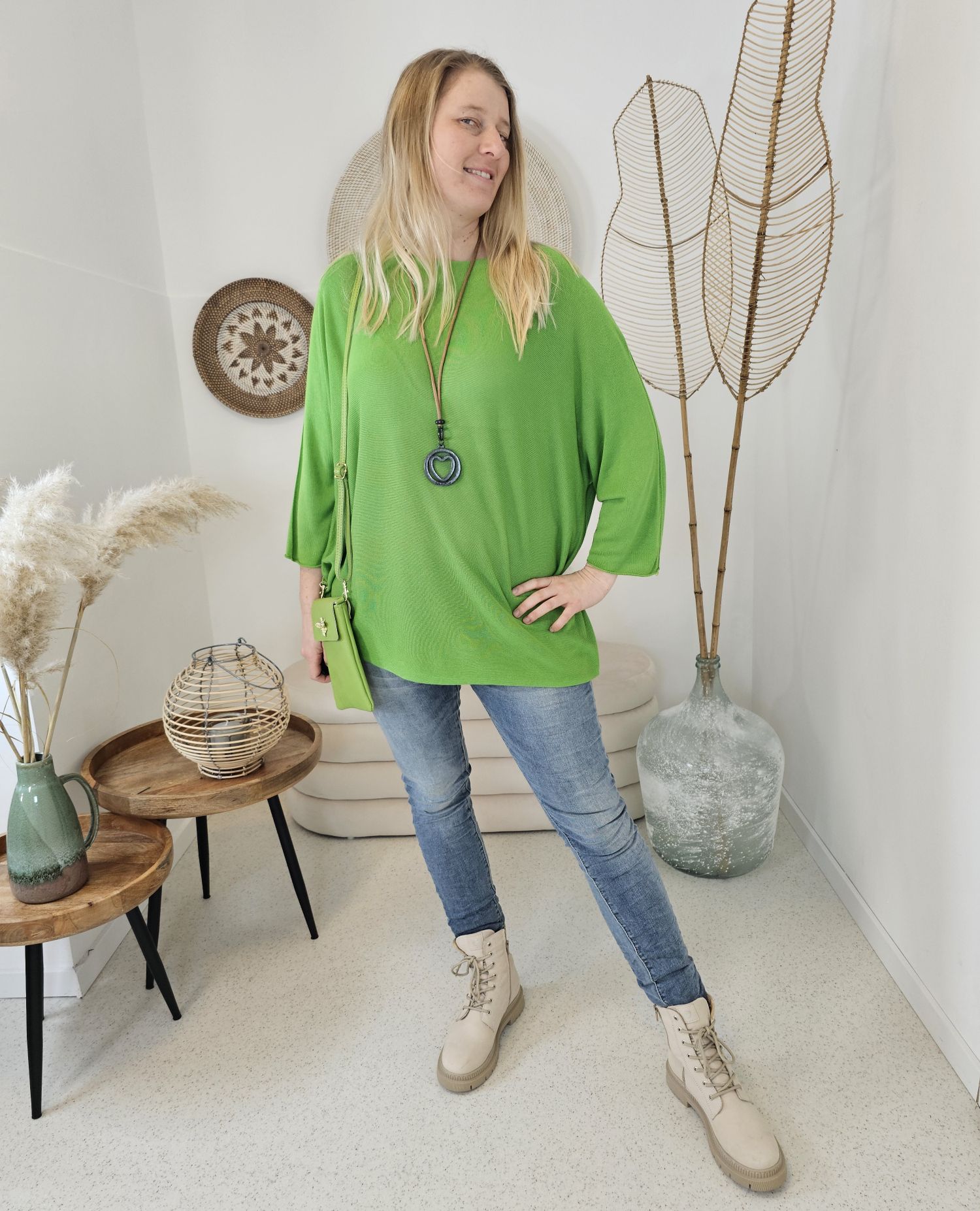 LIGHT KNIT LONGSLEEVE SABINE GRÜN 34-42 Made in Italy Basic Oversize Langarm Pullover
