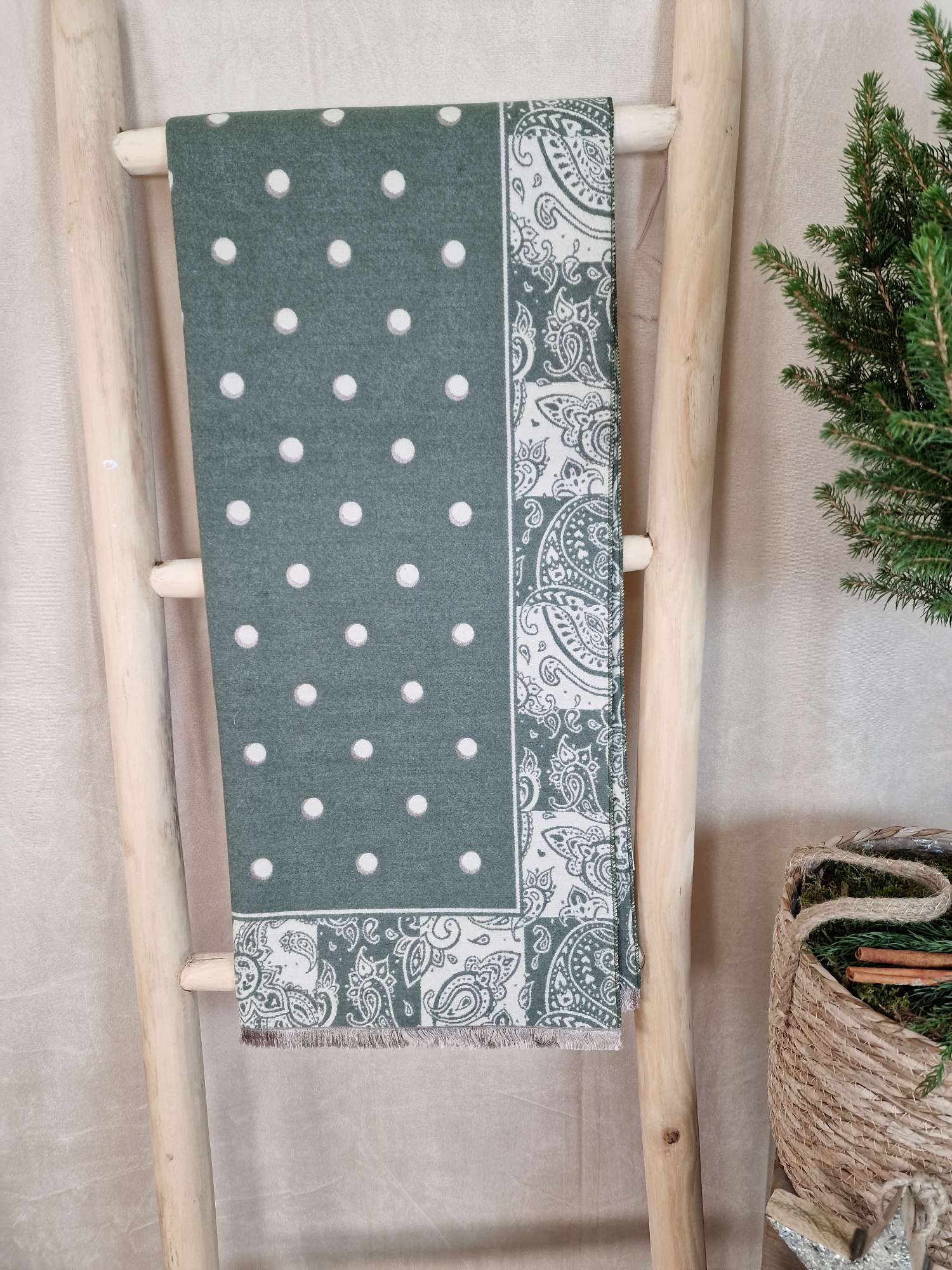 SCHAL SCARF DOTS & PAISLEY KHAKI  Italy Design Halstuch 