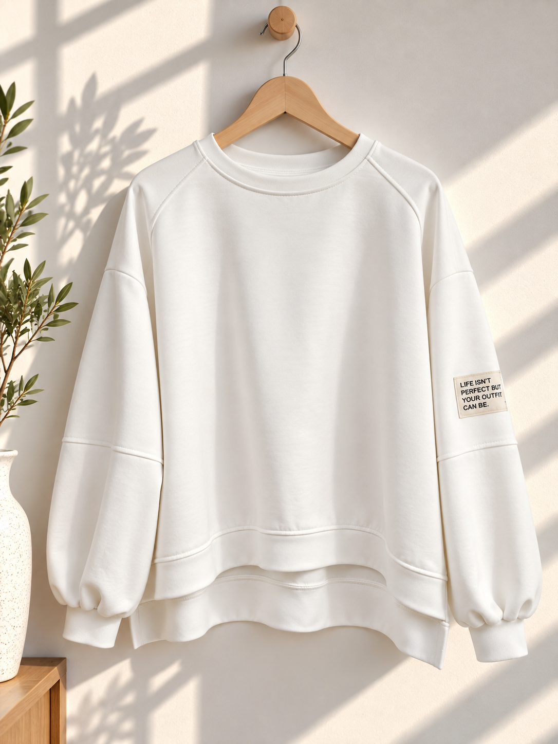 Butterstoff-Sweatshirt uni mit Statement-Patch – SW0094 Made in Italy Gr 34-42