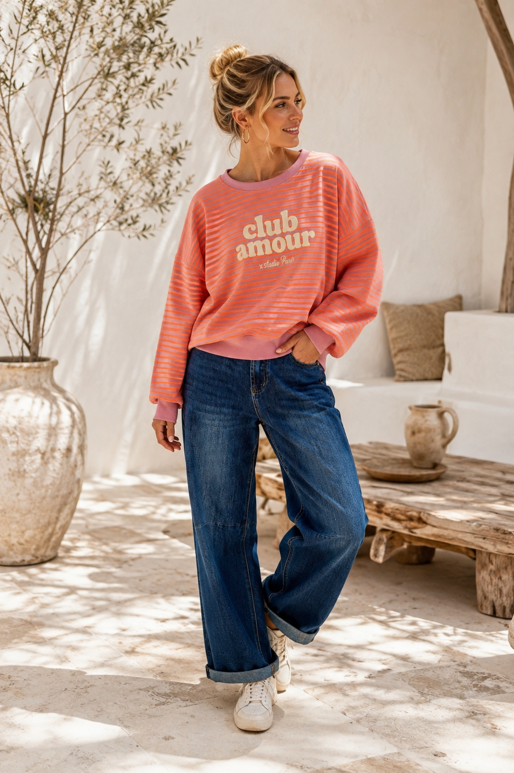Sweatshirt / Sweater No. SW010 | Streifenlook | Oversize | Made in Italy | passt bis Größe 42/44