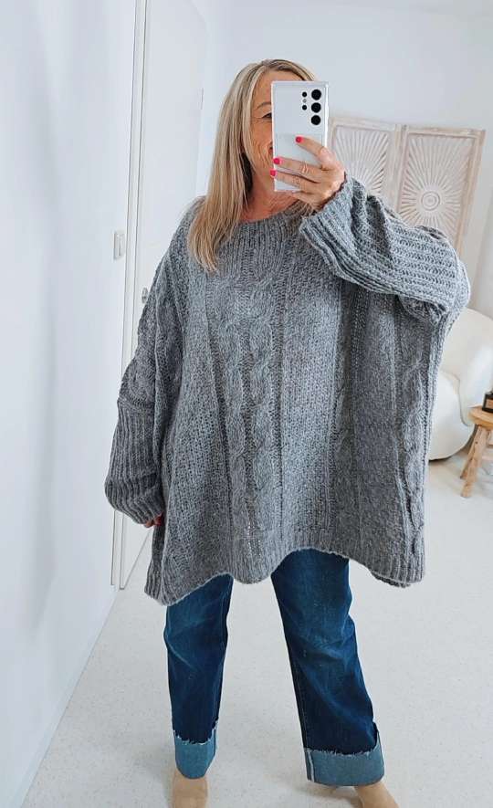 STRICKPULLOVER ZOPFMUSTER TARA Oversize Pullover Made in Italy 36 - 48/50 STRICKPULLOVER ZOPFMUSTER TARA Oversize Pullover Made in Italy 36 - 48/50