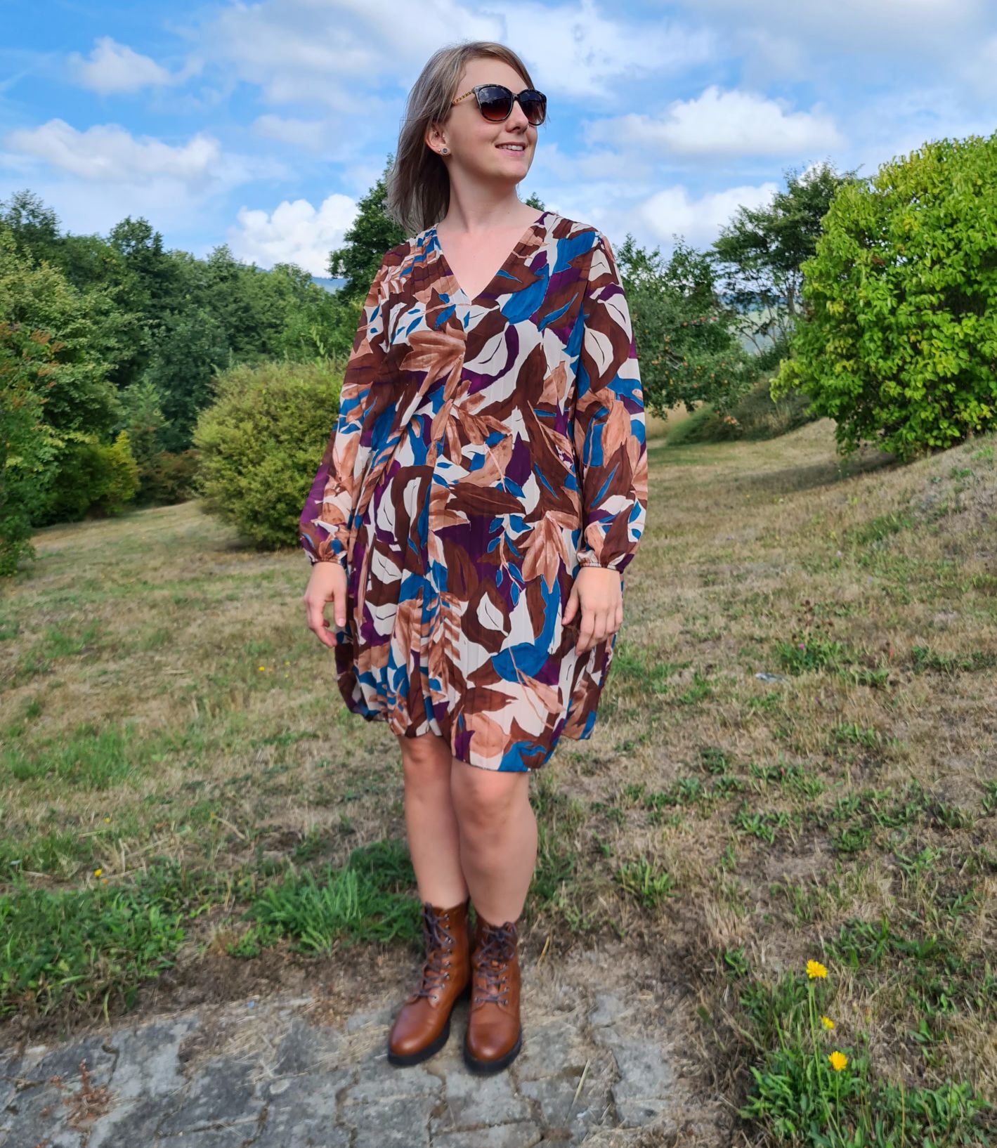 PLISSEE DRESS GINA LEAVES PETROL 36-42 Made in Italy Plissee Herbst Kleid PLISSEE DRESS GINA LEAVES PETROL 36-42 Made in Italy Plissee Herbst Kleid