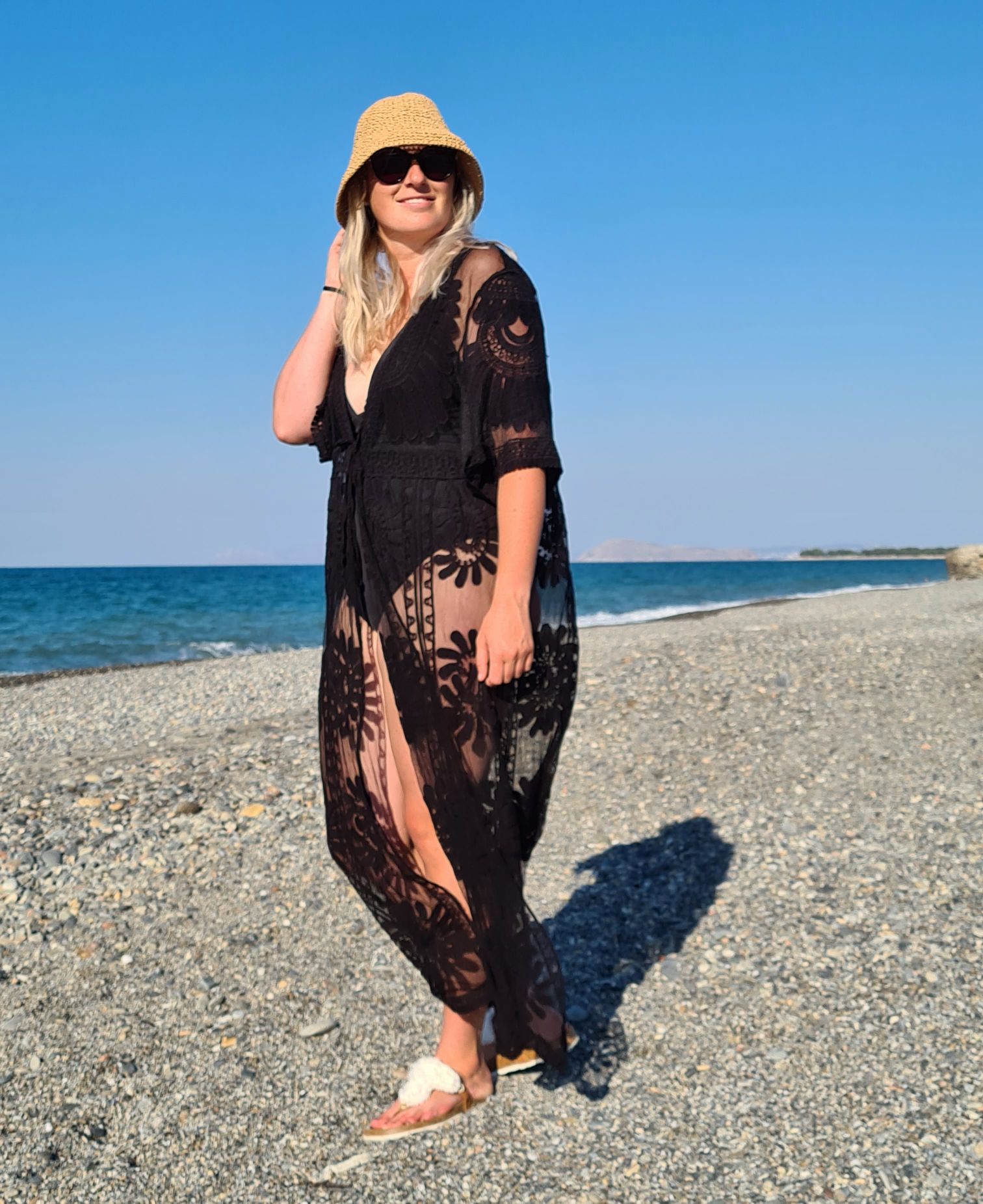 SPITZEN KIMONO J051# SCHWARZ 34-42 LANG Italy Style edler Sommer Mantel Strand Jacke Kaftan
